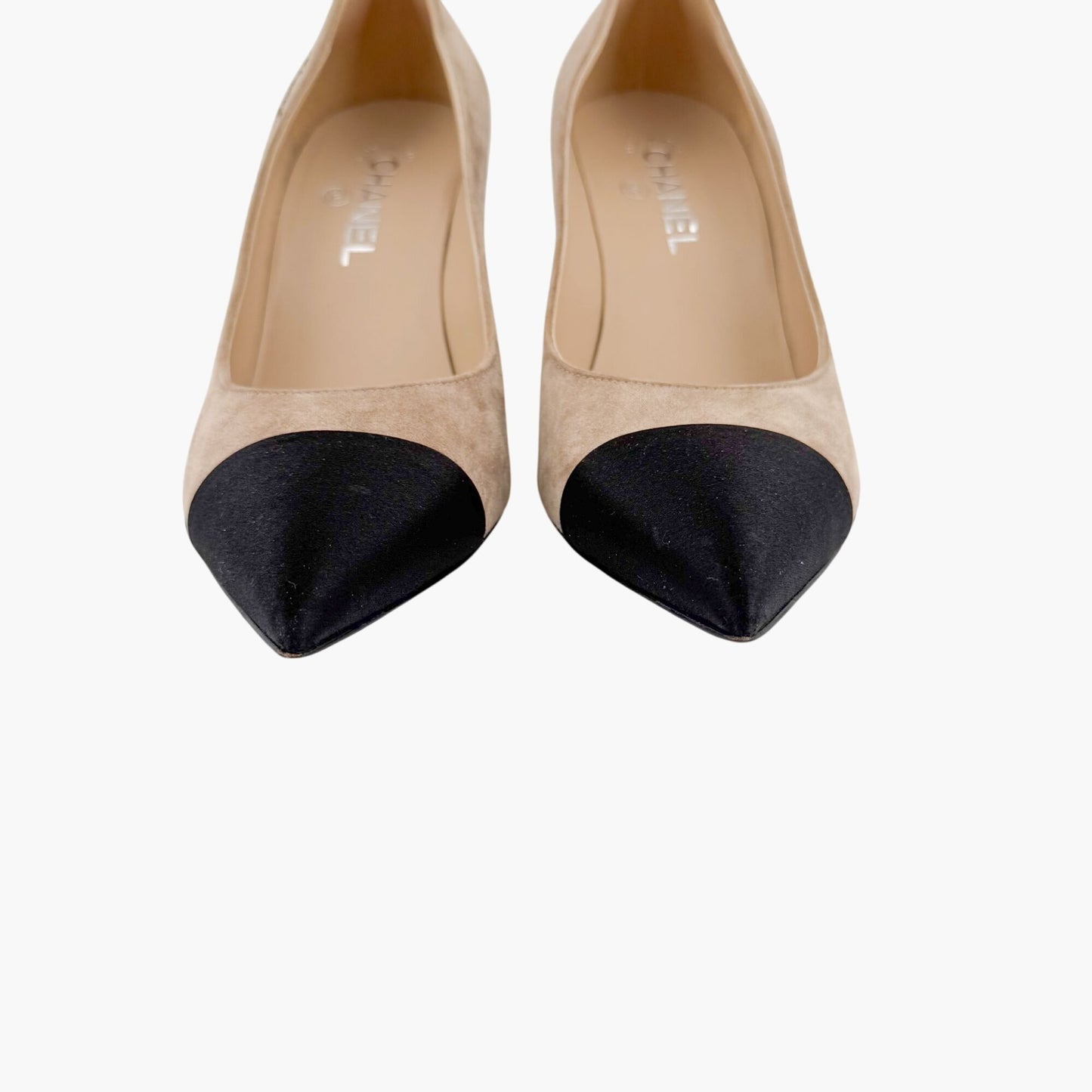 Chanel Gabrielle Coco Cap Toe Pointed Pumps in Beige Suede Size 40.5