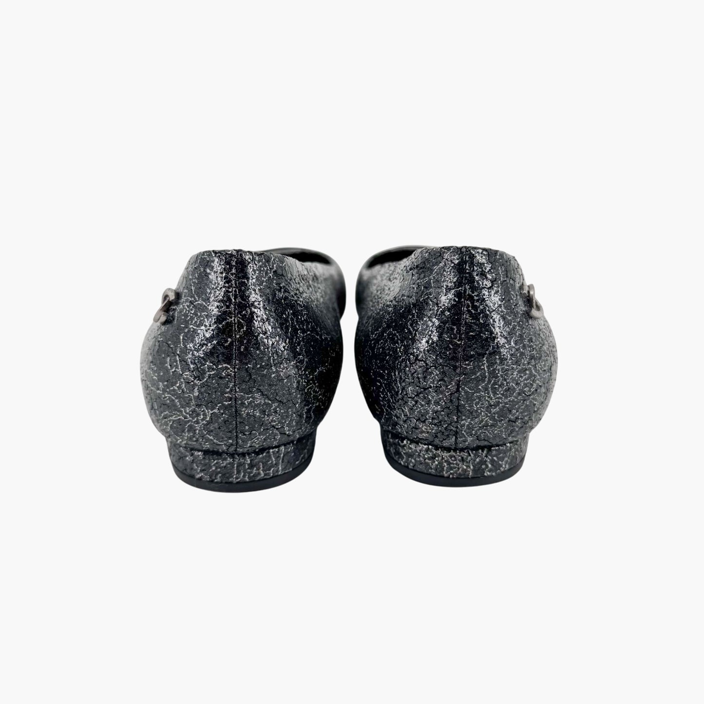 Chanel Cap Toe CC Ballerina Flats in Black & Silver Leather – Size 37.5