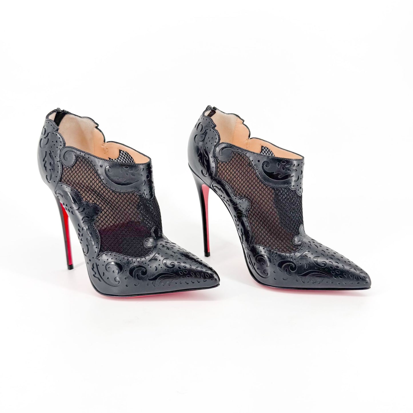 Christian Louboutin Mandolina 120 Laser Cut Booties in Black Leather – Size 37.5