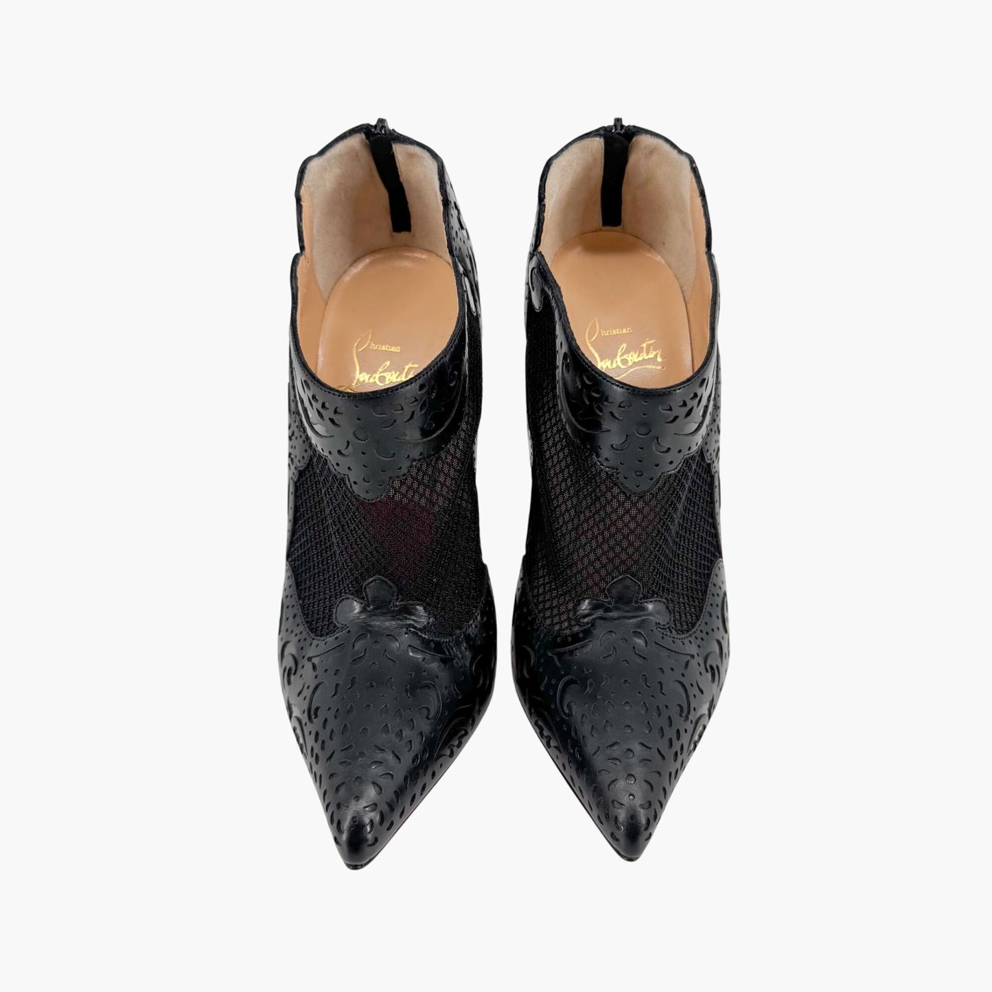Christian Louboutin Mandolina 120 Laser Cut Booties in Black Leather – Size 37.5