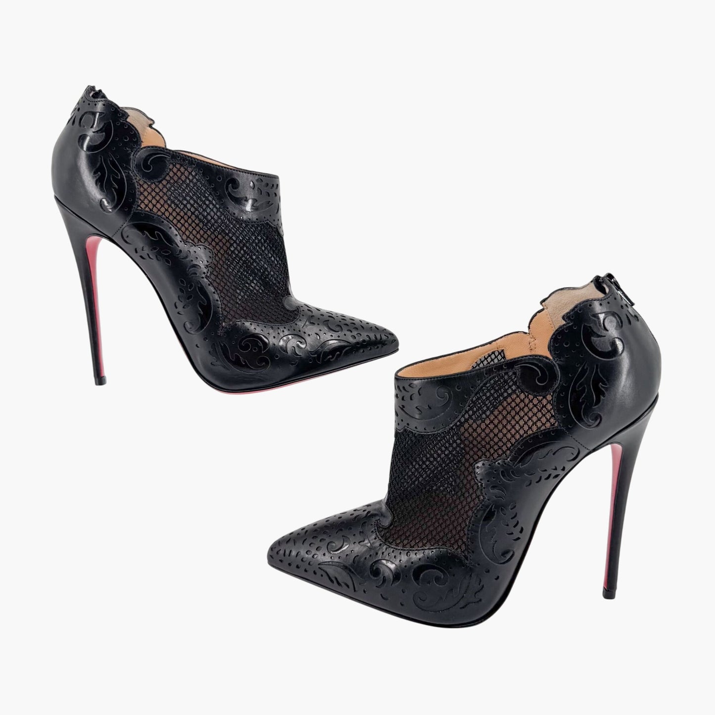 Christian Louboutin Mandolina 120 Laser Cut Booties in Black Leather – Size 37.5