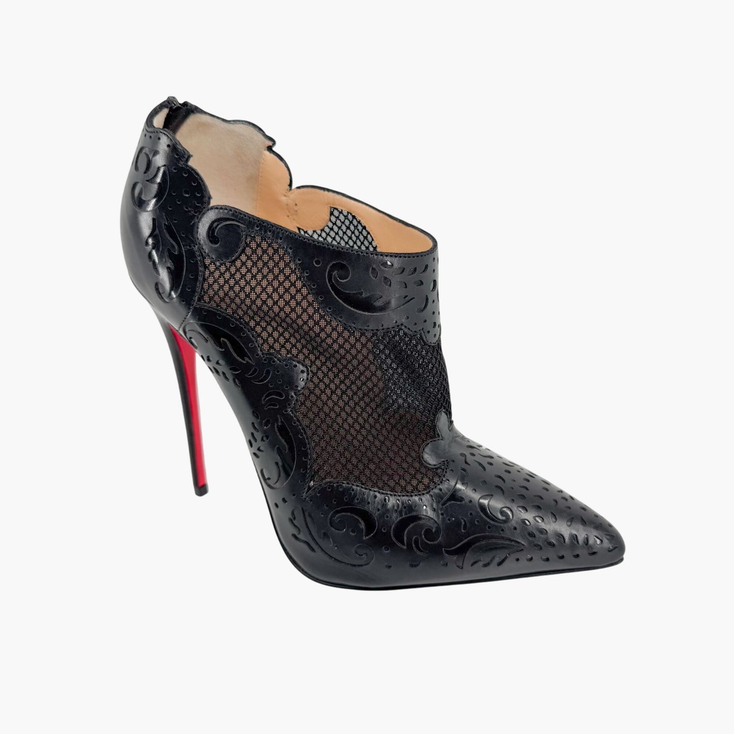 Christian Louboutin Mandolina 120 Laser Cut Booties in Black Leather – Size 37.5