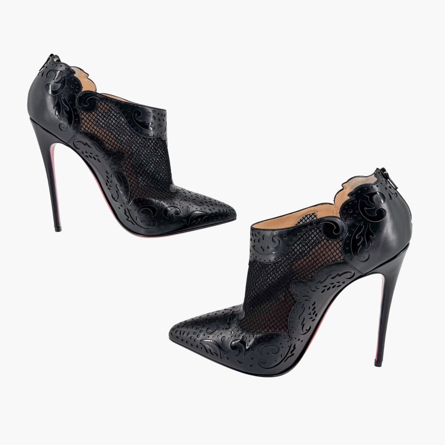 Christian Louboutin Mandolina 120 Laser Cut Booties in Black Leather – Size 37.5