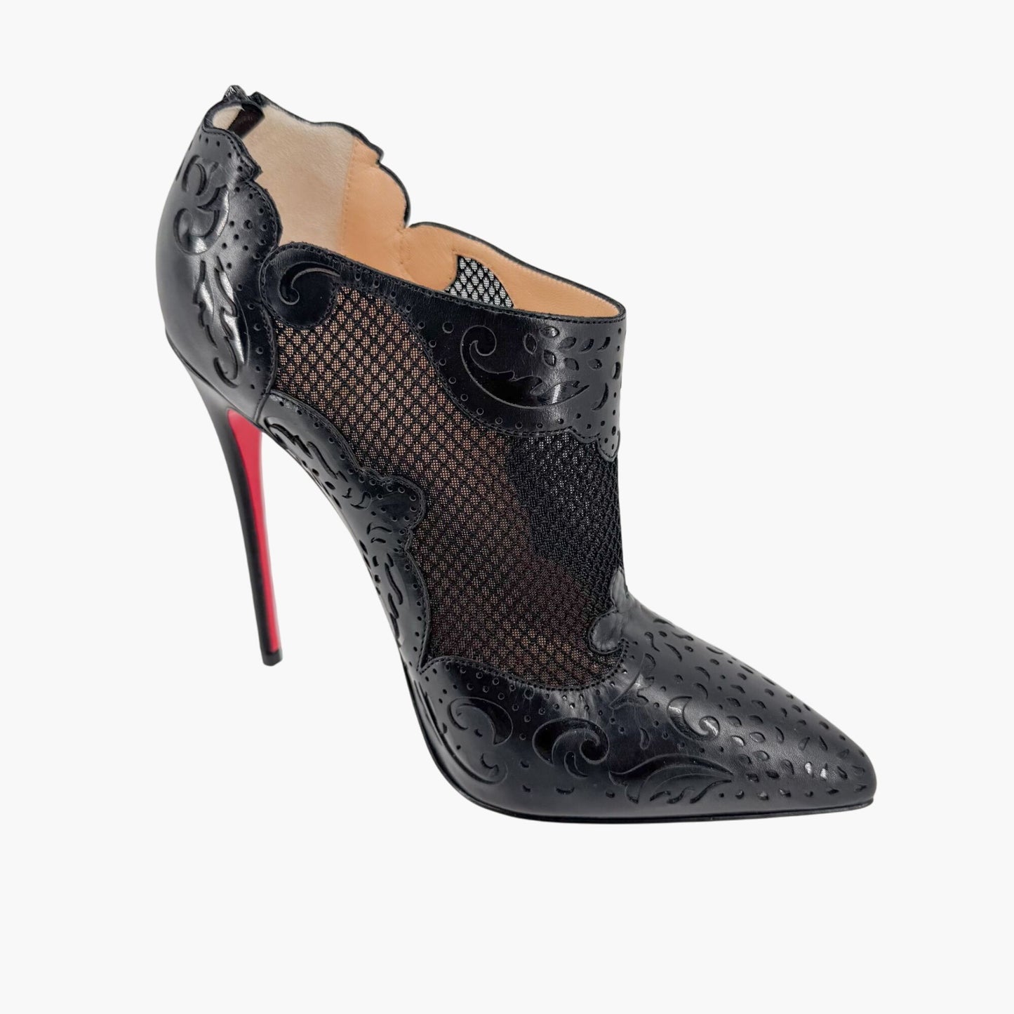 Christian Louboutin Mandolina 120 Laser Cut Booties in Black Leather – Size 37.5