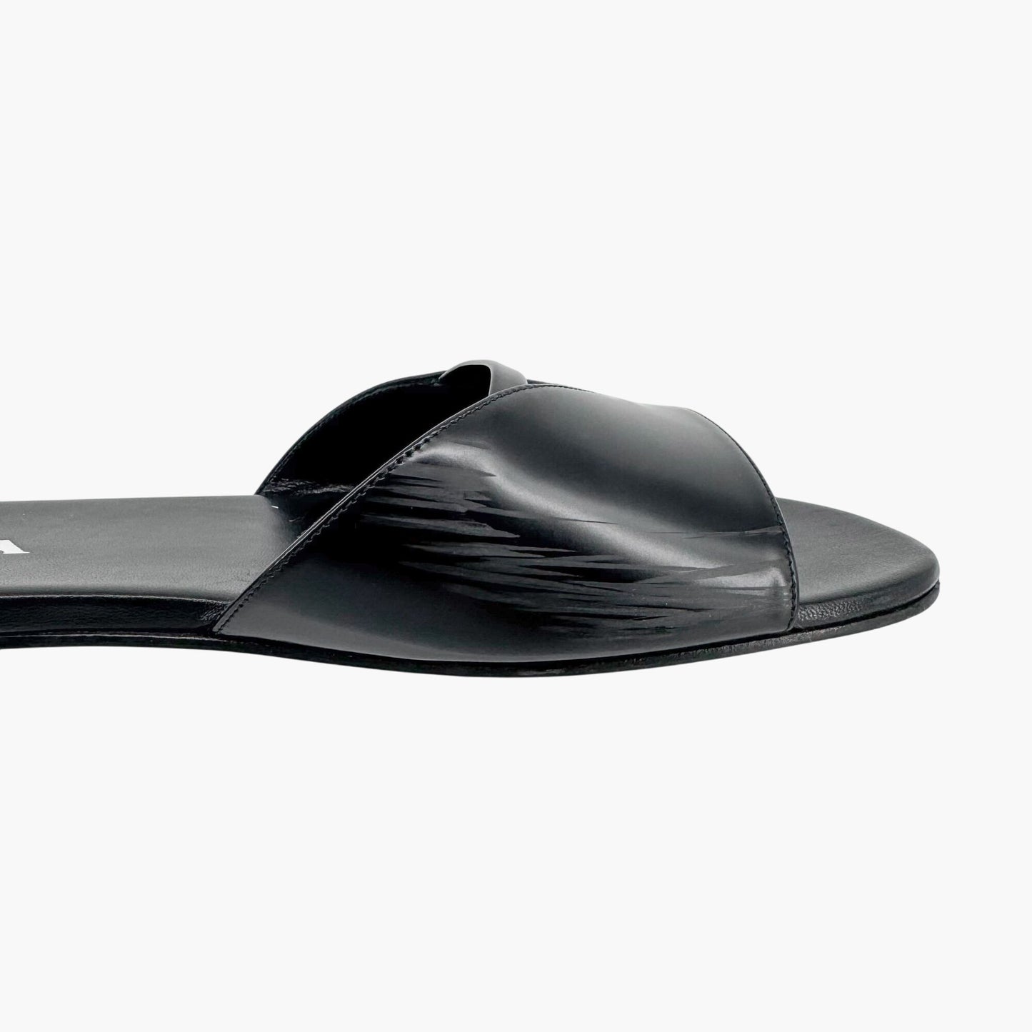 Prada Black Leather Logo Cutout Flat Mule Sandals – Size 39.5