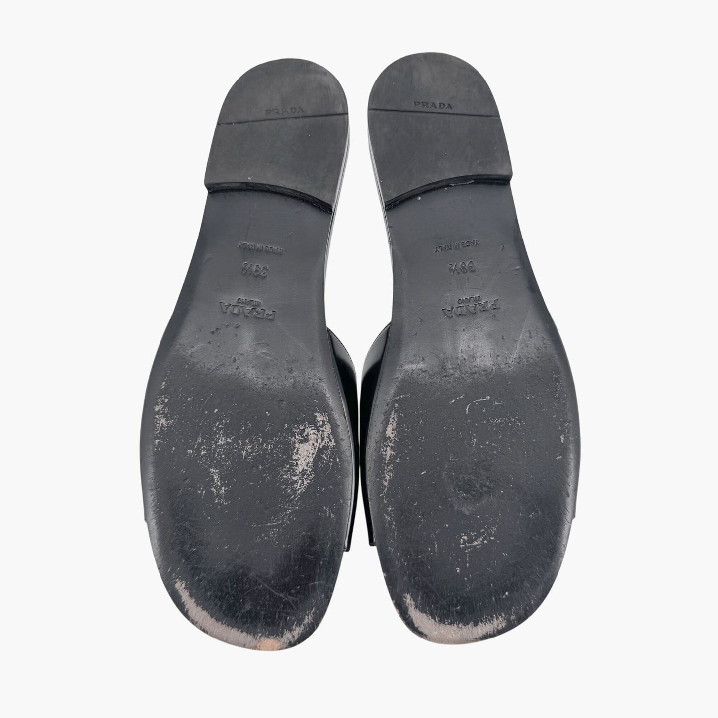 Prada Black Leather Logo Cutout Flat Mule Sandals – Size 39.5