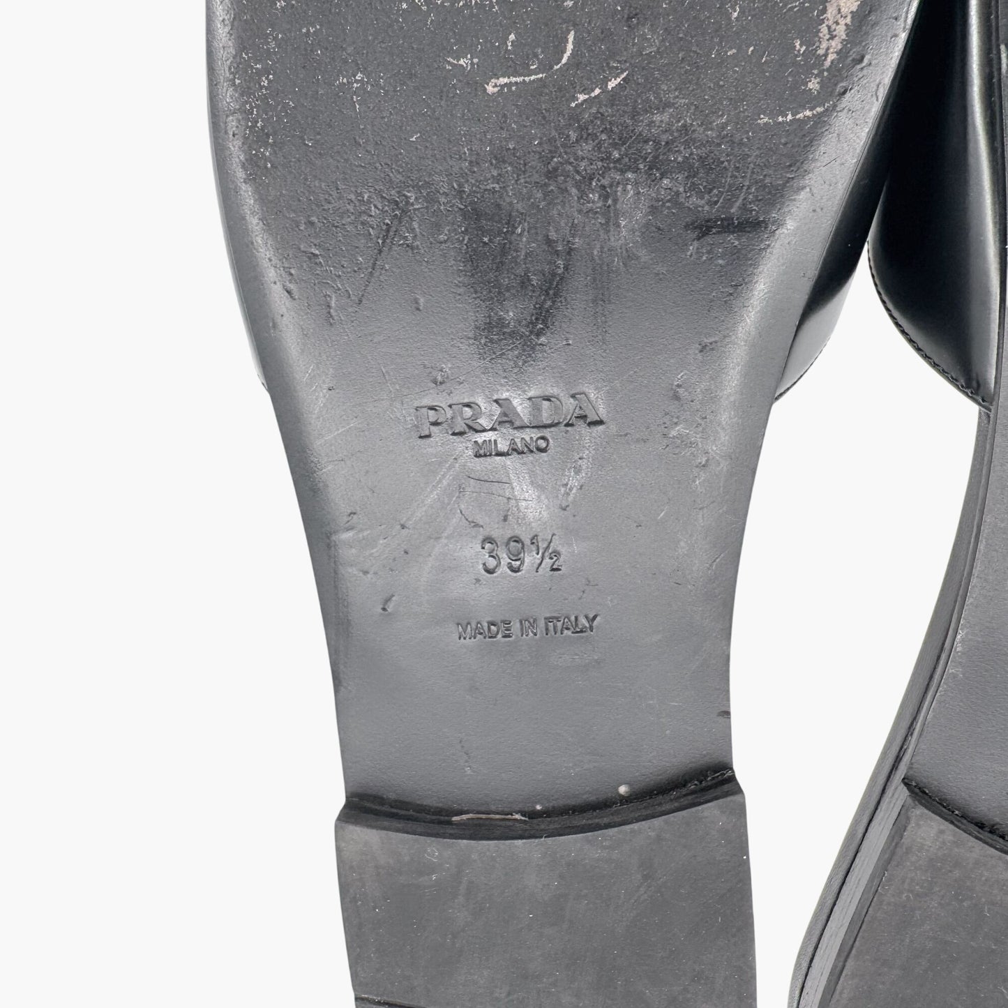 Prada Black Leather Logo Cutout Flat Mule Sandals – Size 39.5