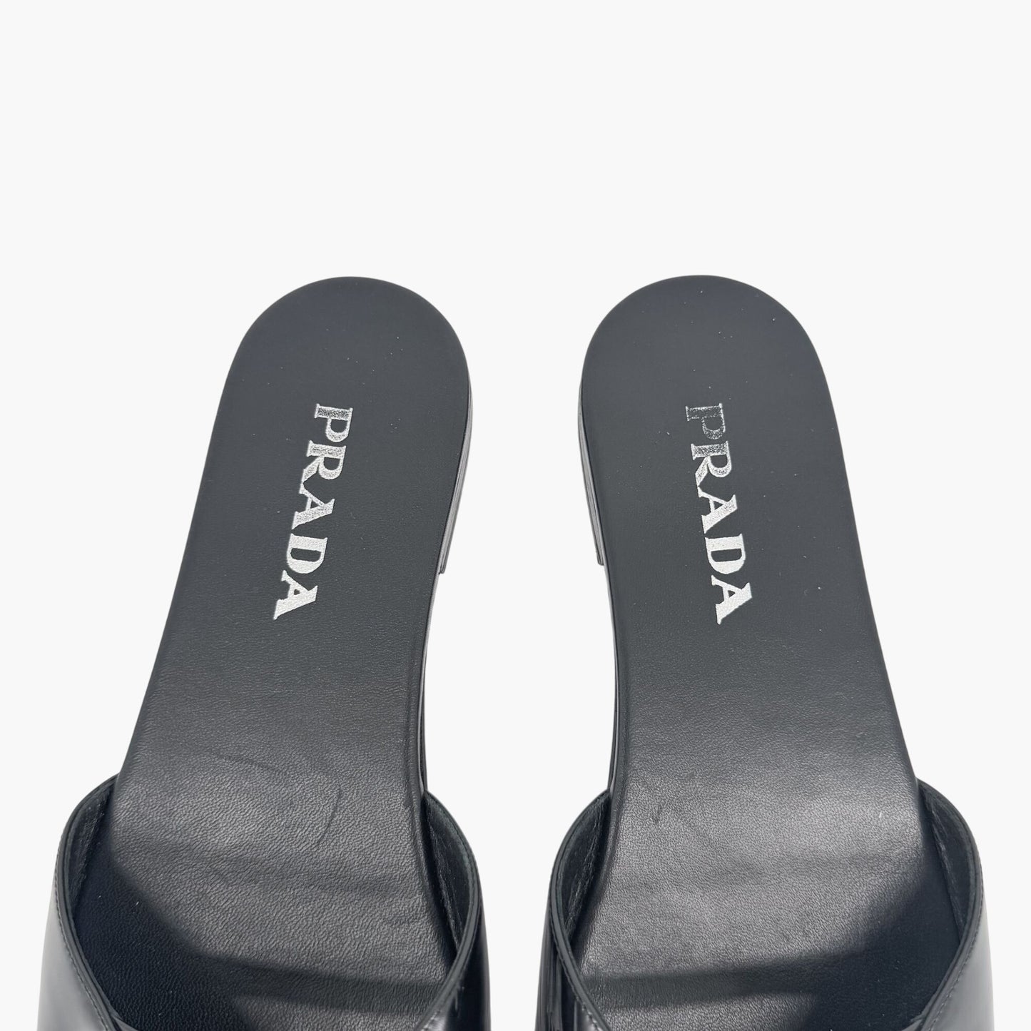 Prada Black Leather Logo Cutout Flat Mule Sandals – Size 39.5