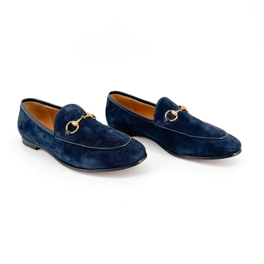Gucci Jordaan Horsebit Loafer in Navy Suede Size 36.5