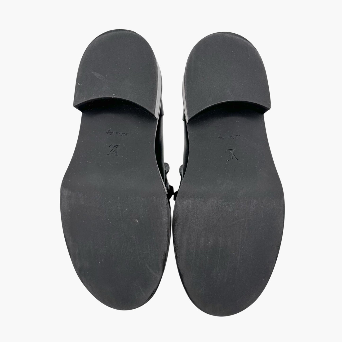Louis Vuitton Academy Loafers in Black Leather with Monogram Chain – Size 37.5