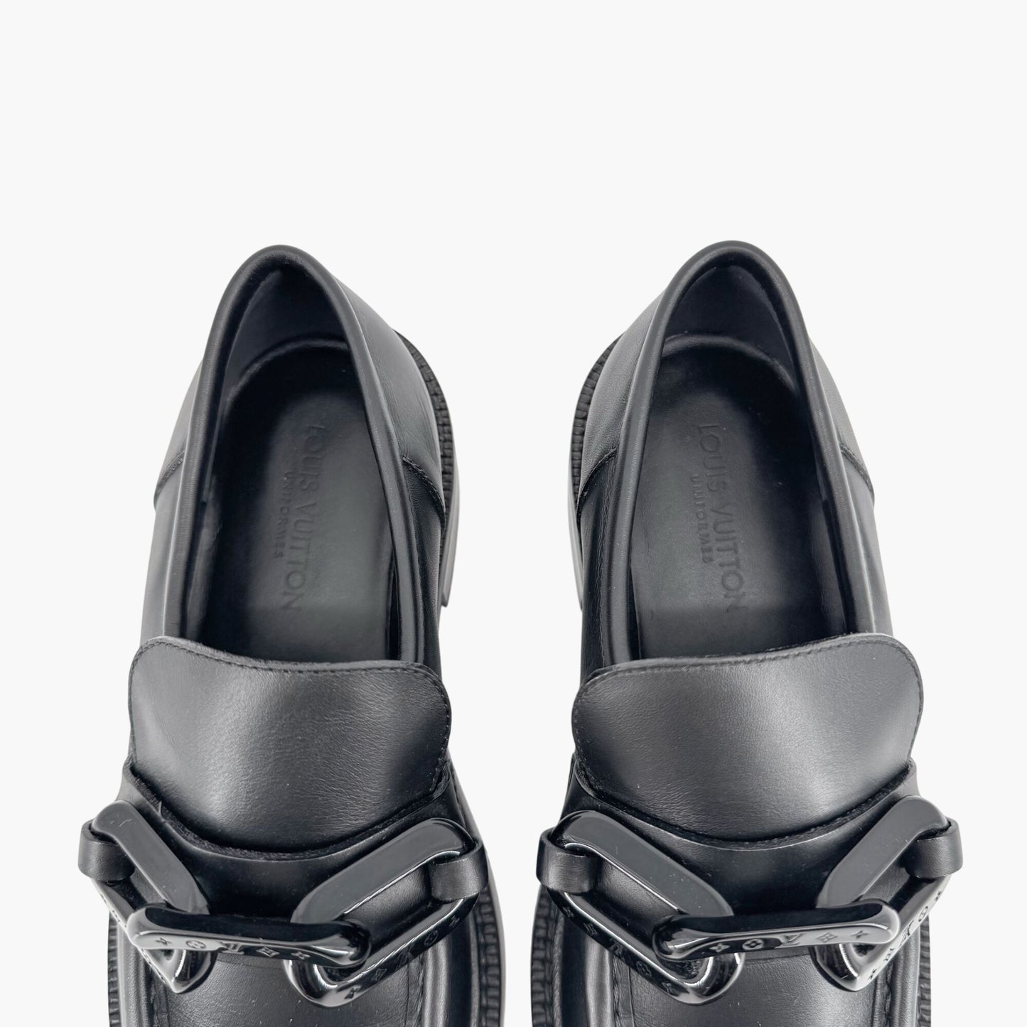 Louis Vuitton Academy Loafers in Black Leather with Monogram Chain – Size 37.5