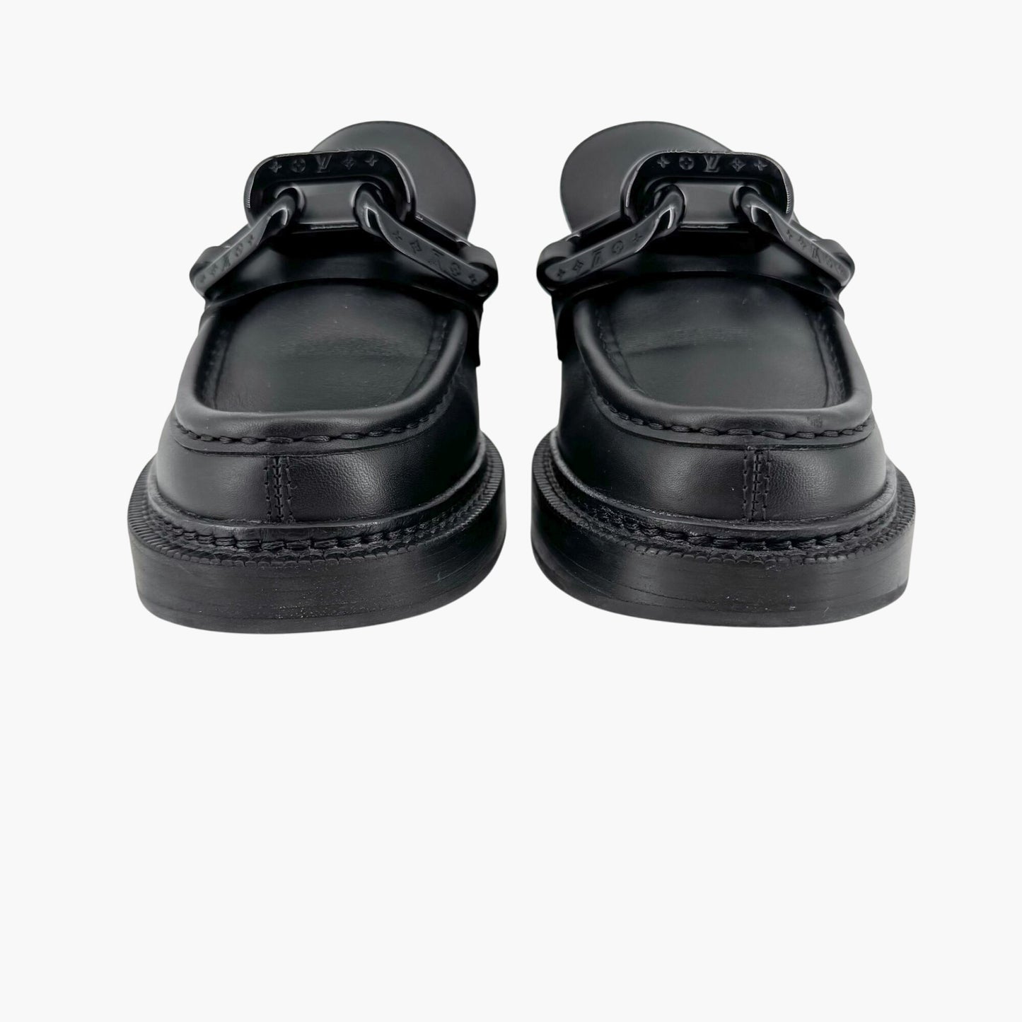 Louis Vuitton Academy Loafers in Black Leather with Monogram Chain – Size 37.5