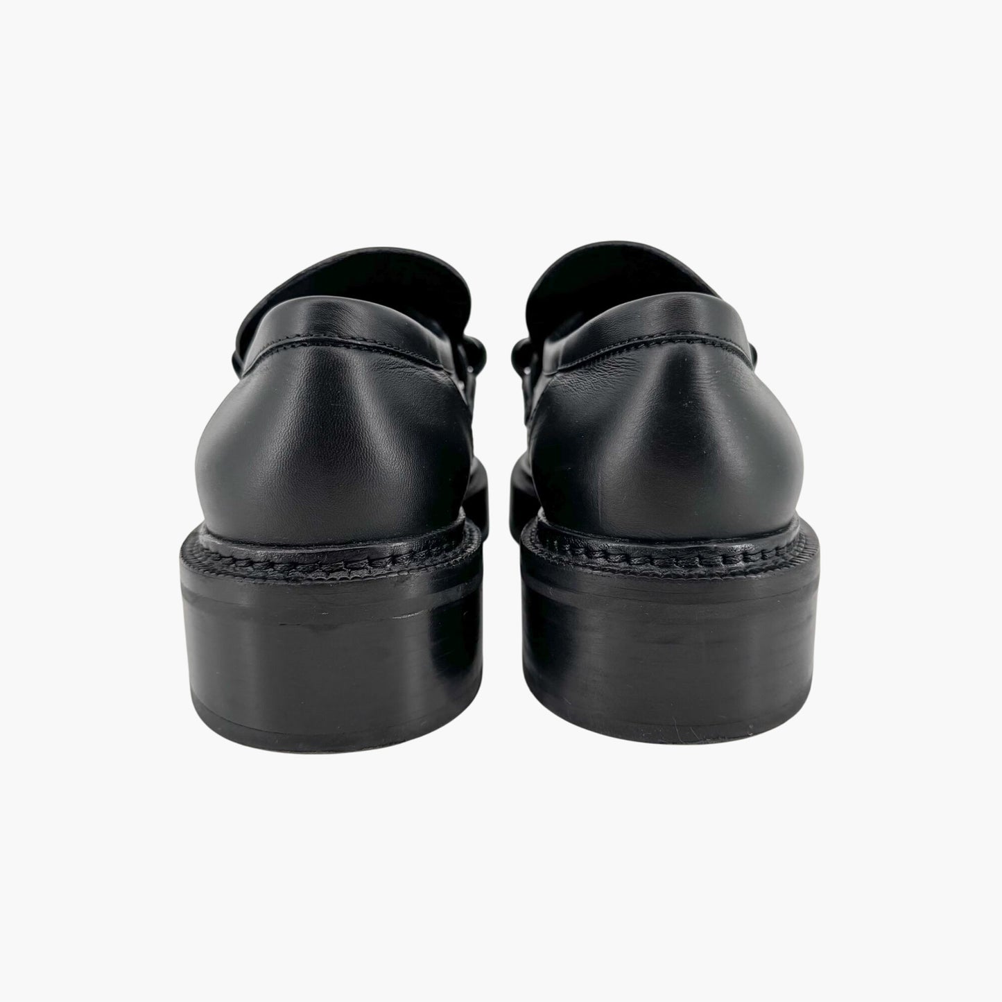 Louis Vuitton Academy Loafers in Black Leather with Monogram Chain – Size 37.5