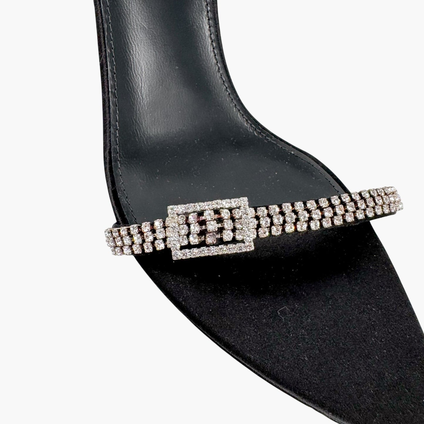 Saint Laurent Rendez Vous 75 Slingback Sandals in Black Satin with Crystals – Size 37