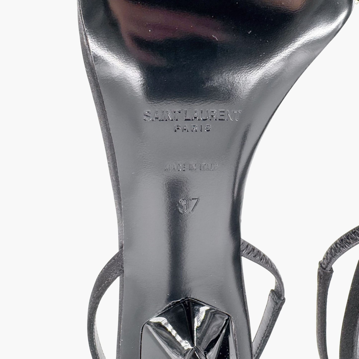 Saint Laurent Rendez Vous 75 Slingback Sandals in Black Satin with Crystals – Size 37
