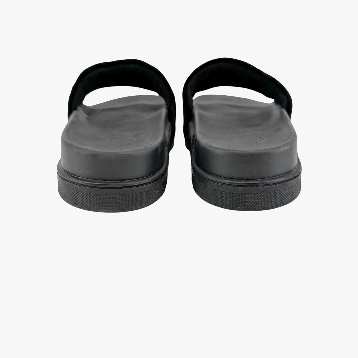 Christian Louboutin "Navy Pool" Logo Embroidered Slide Sandals in Black Velvet Size 37