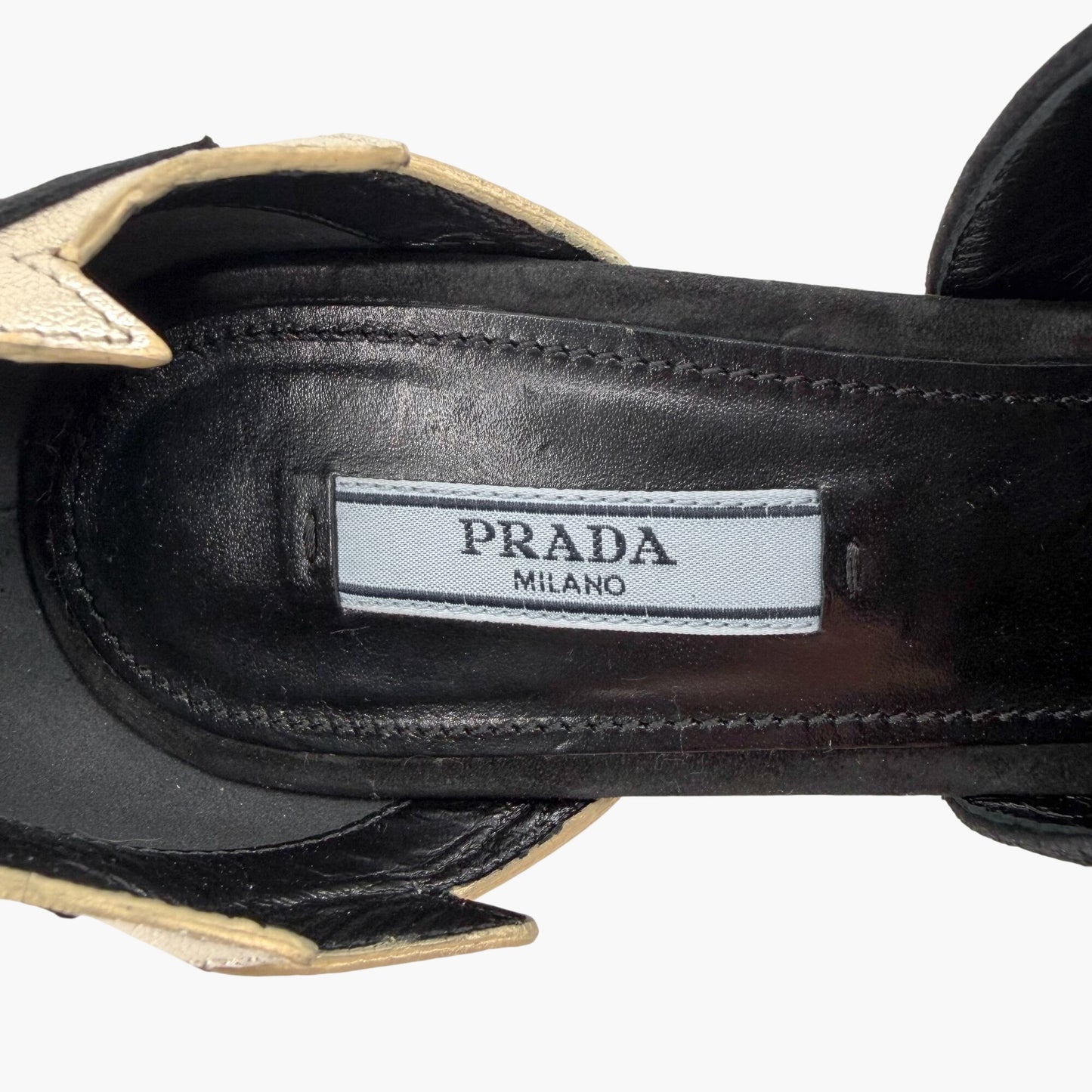 Prada Thunderbolt Block Heel Sandals Black Suede Size 38.5