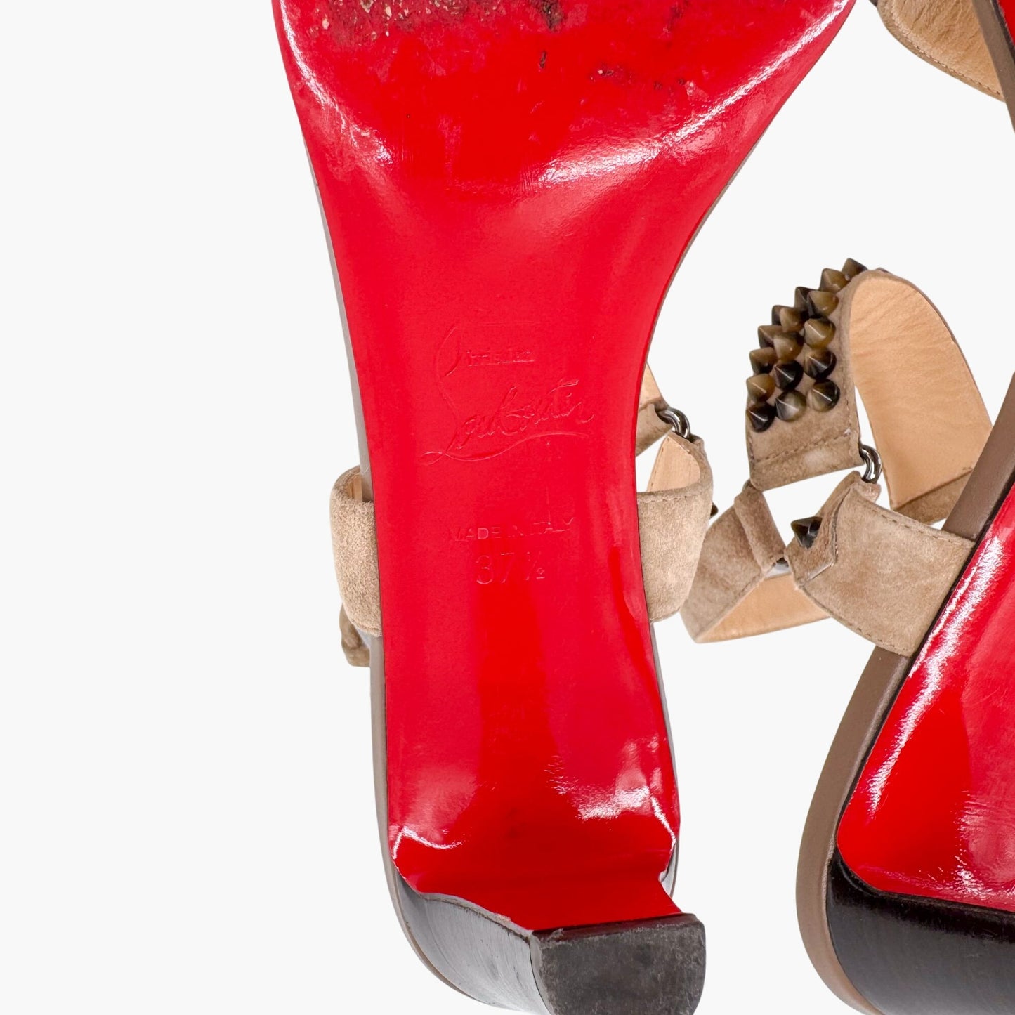 Christian Louboutin Bikee Bike Spike Sandals in Beige Suede – Size 37.5
