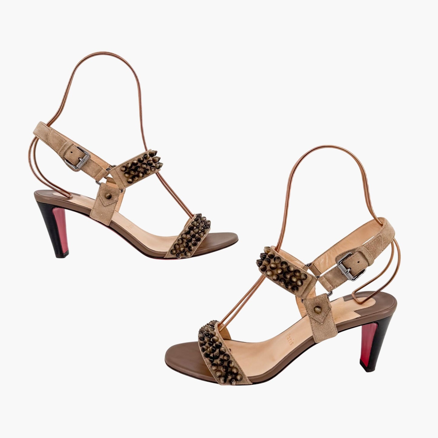 Christian Louboutin Bikee Bike Spike Sandals in Beige Suede – Size 37.5