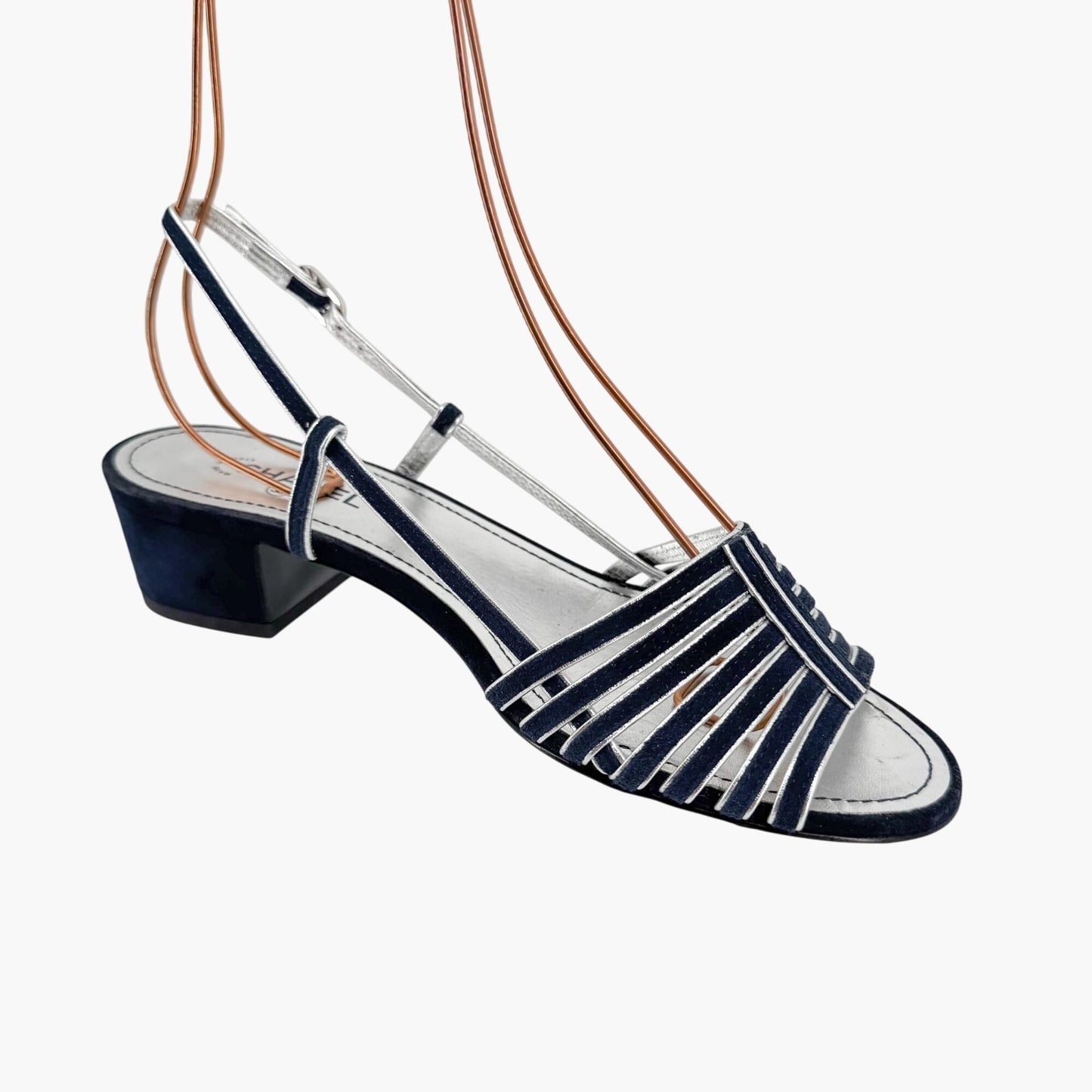Chanel Strappy CC Block Heel Slingback Sandals in Navy Suede – Size 37