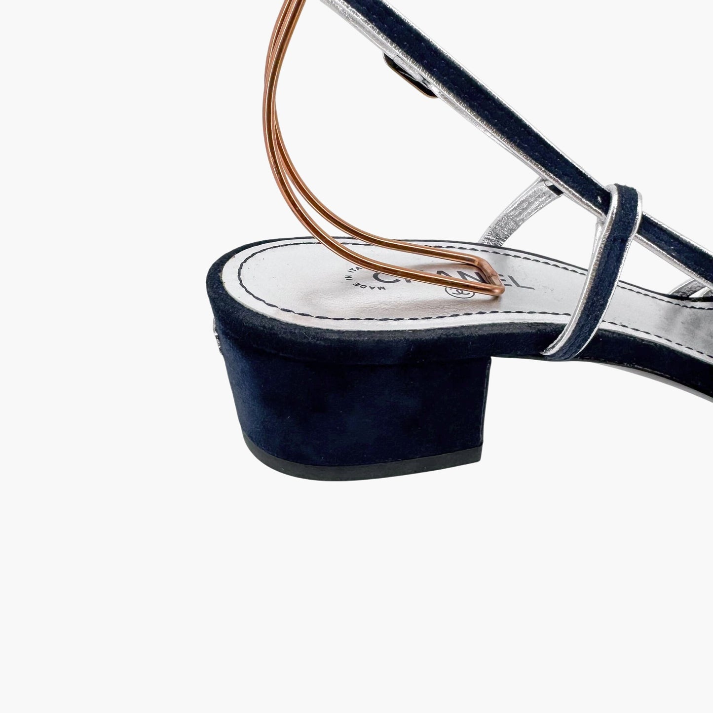 Chanel Strappy CC Block Heel Slingback Sandals in Navy Suede – Size 37