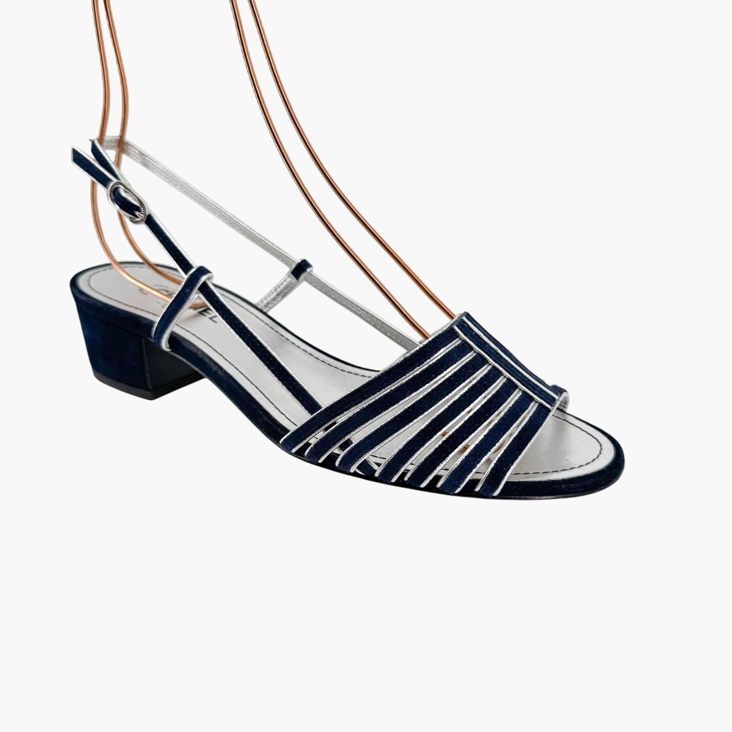 Chanel Strappy CC Block Heel Slingback Sandals in Navy Suede – Size 37