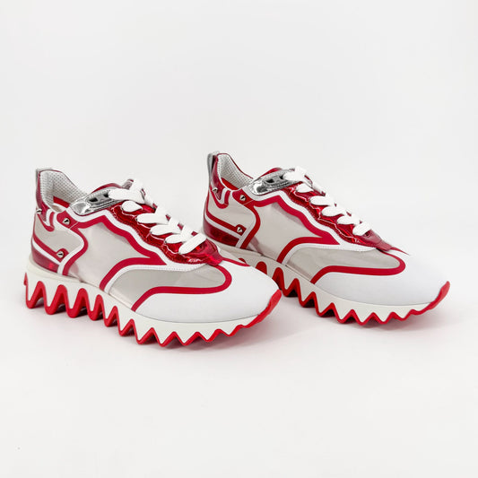 Christian Louboutin Sharkina Sneakers in White Mesh & Red Patent Leather – Size 38