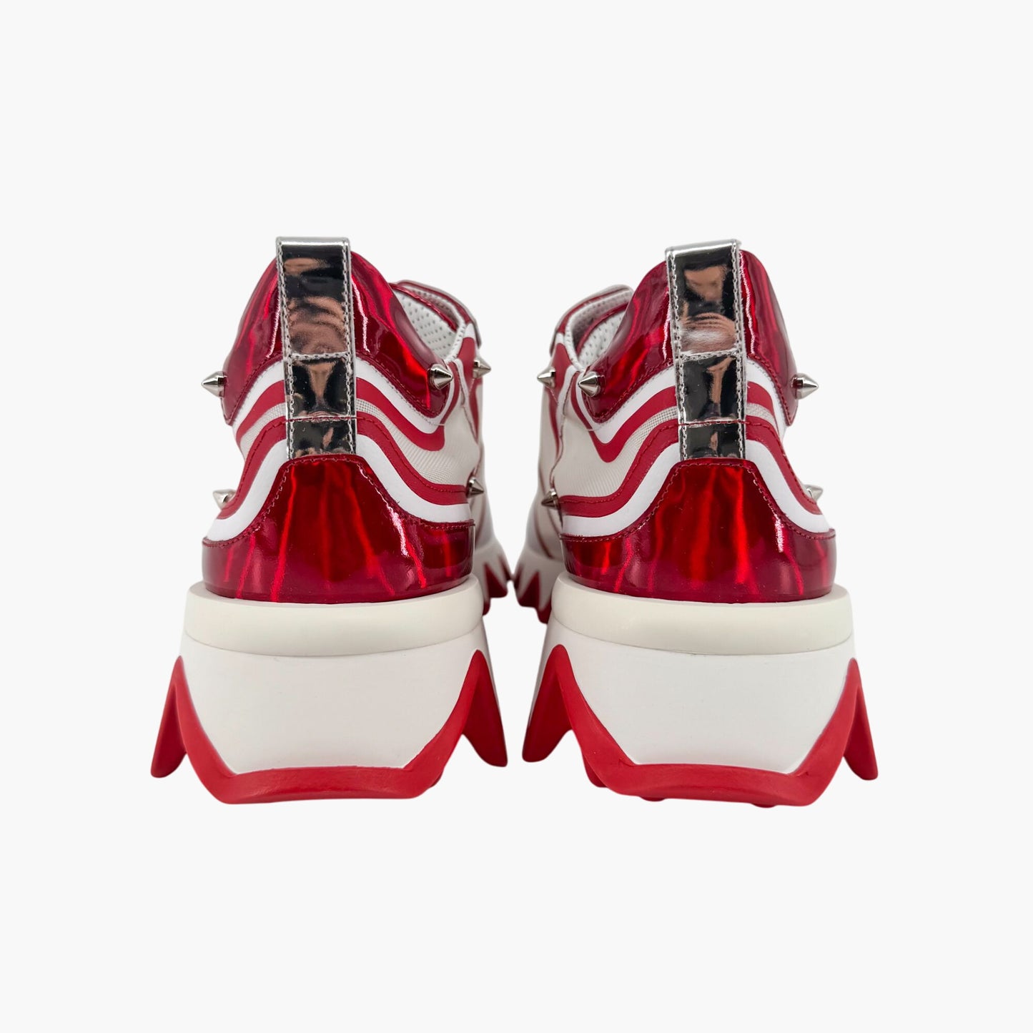 Christian Louboutin Sharkina Sneakers in White Mesh & Red Patent Leather – Size 38