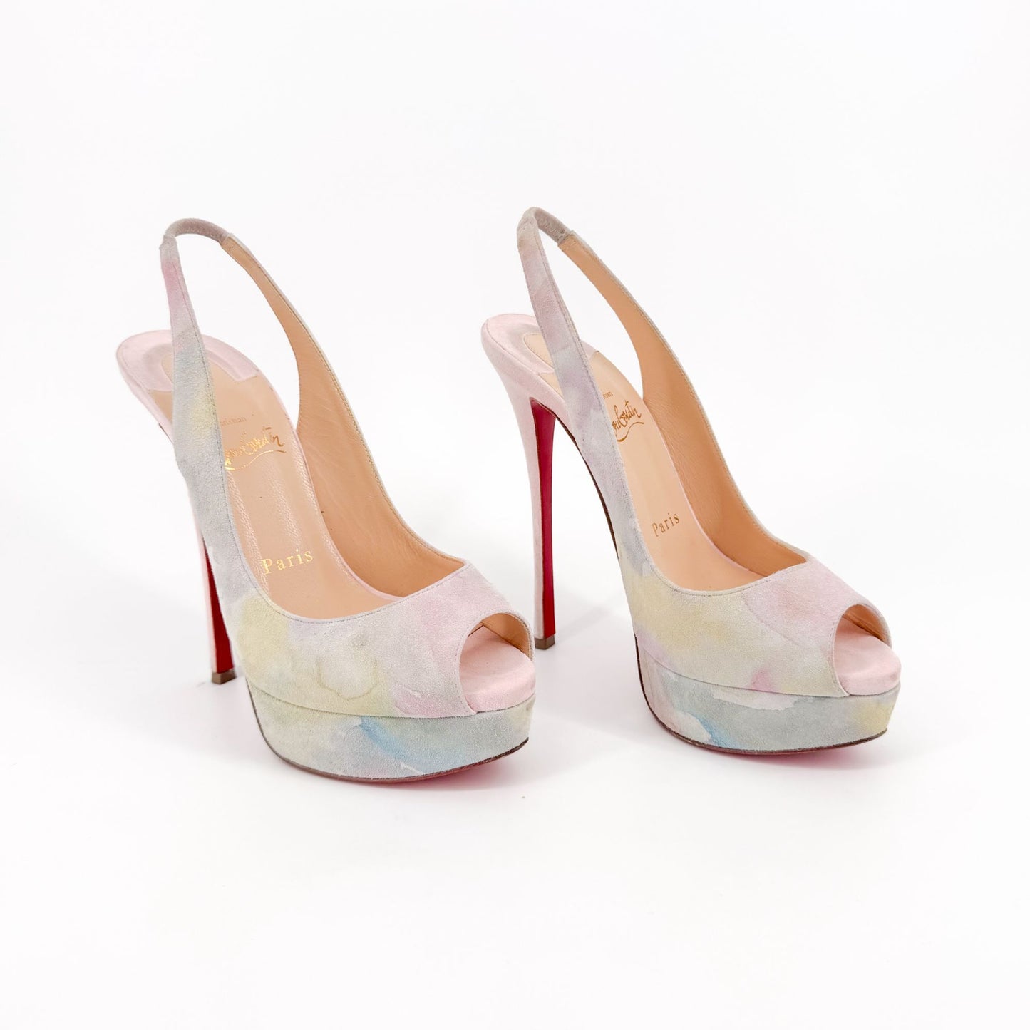 Christian Louboutin Watercolor Suede Platform Slingback Heels – Size 36.5