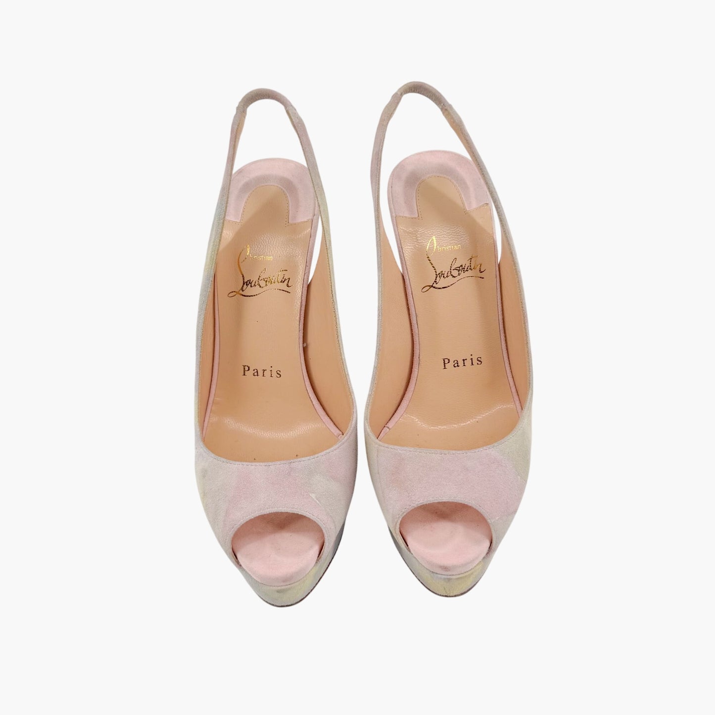 Christian Louboutin Watercolor Suede Platform Slingback Heels – Size 36.5
