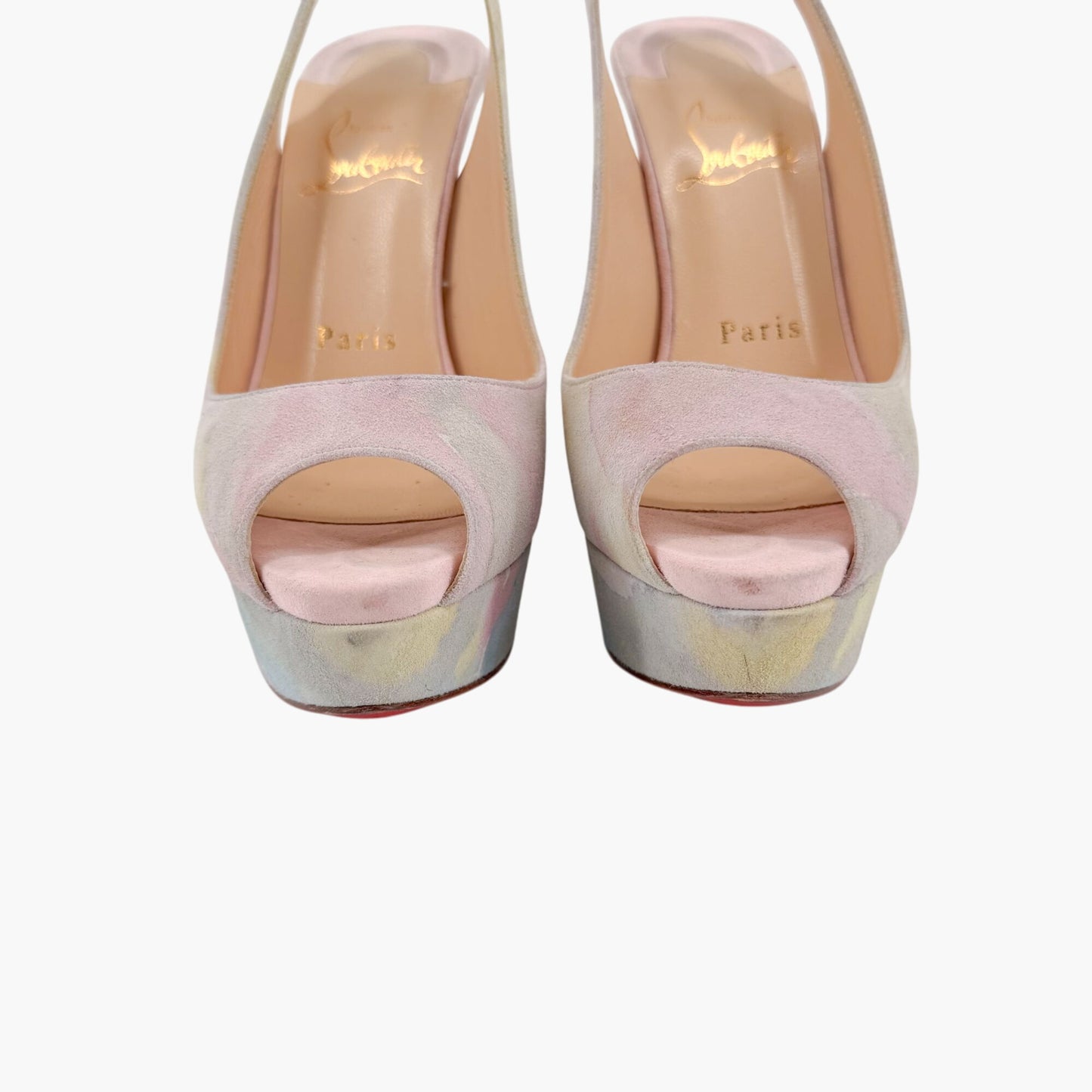 Christian Louboutin Watercolor Suede Platform Slingback Heels – Size 36.5