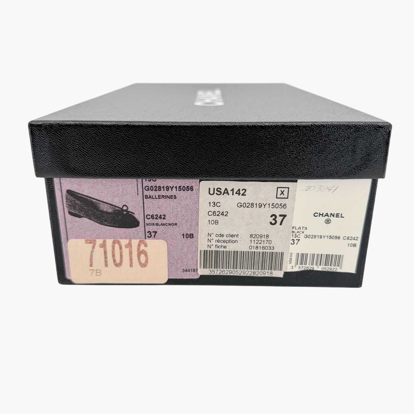 Chanel CC Cap Toe Ballet Flats Black Tweed Size 37