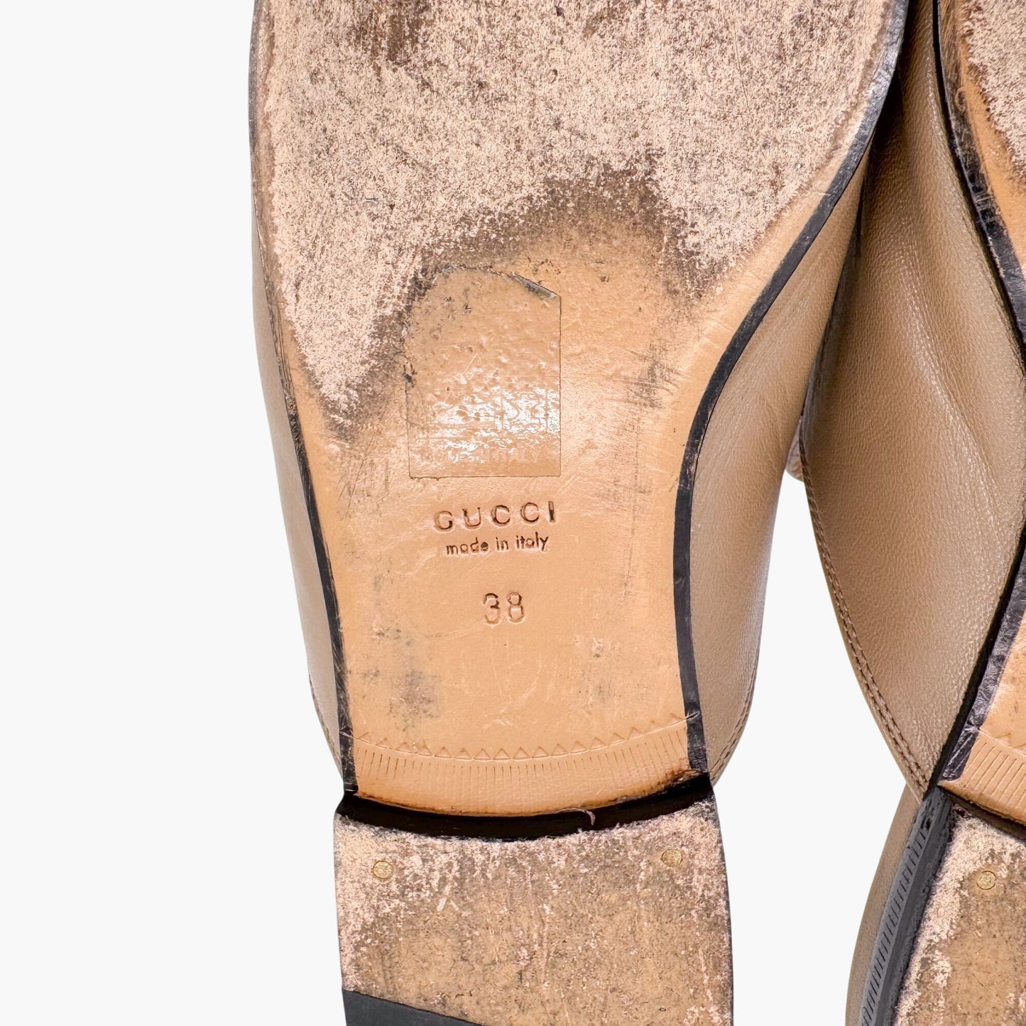 Gucci Princetown Horsebit Mules in Beige Leather – Size 38