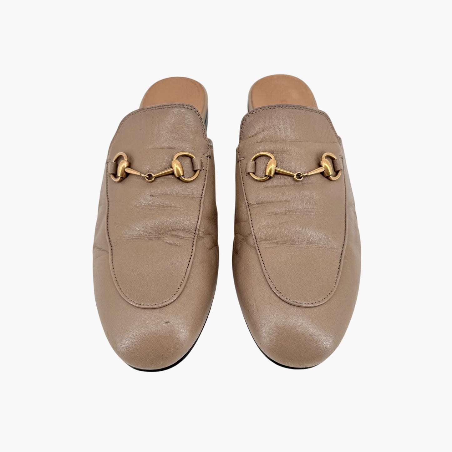 Gucci Princetown Horsebit Mules in Beige Leather – Size 38