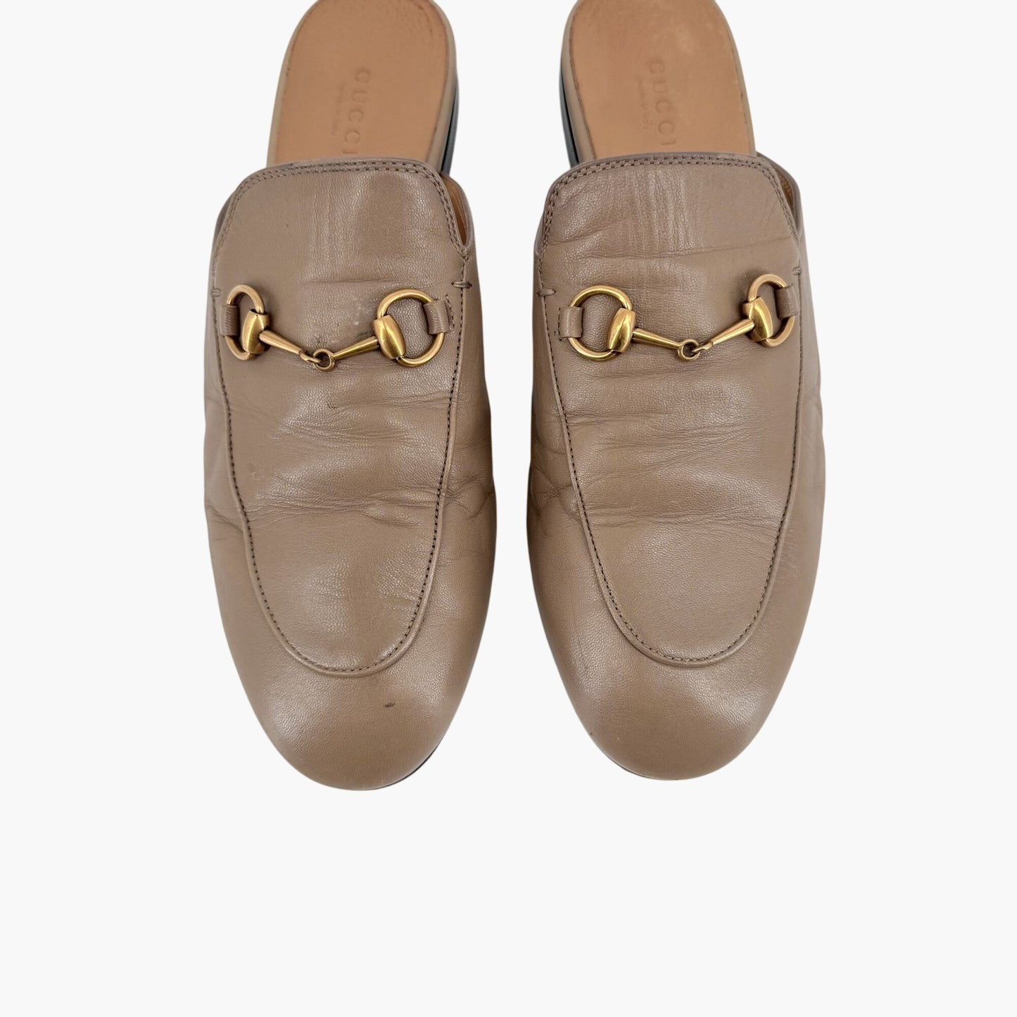 Gucci Princetown Horsebit Mules in Beige Leather – Size 38