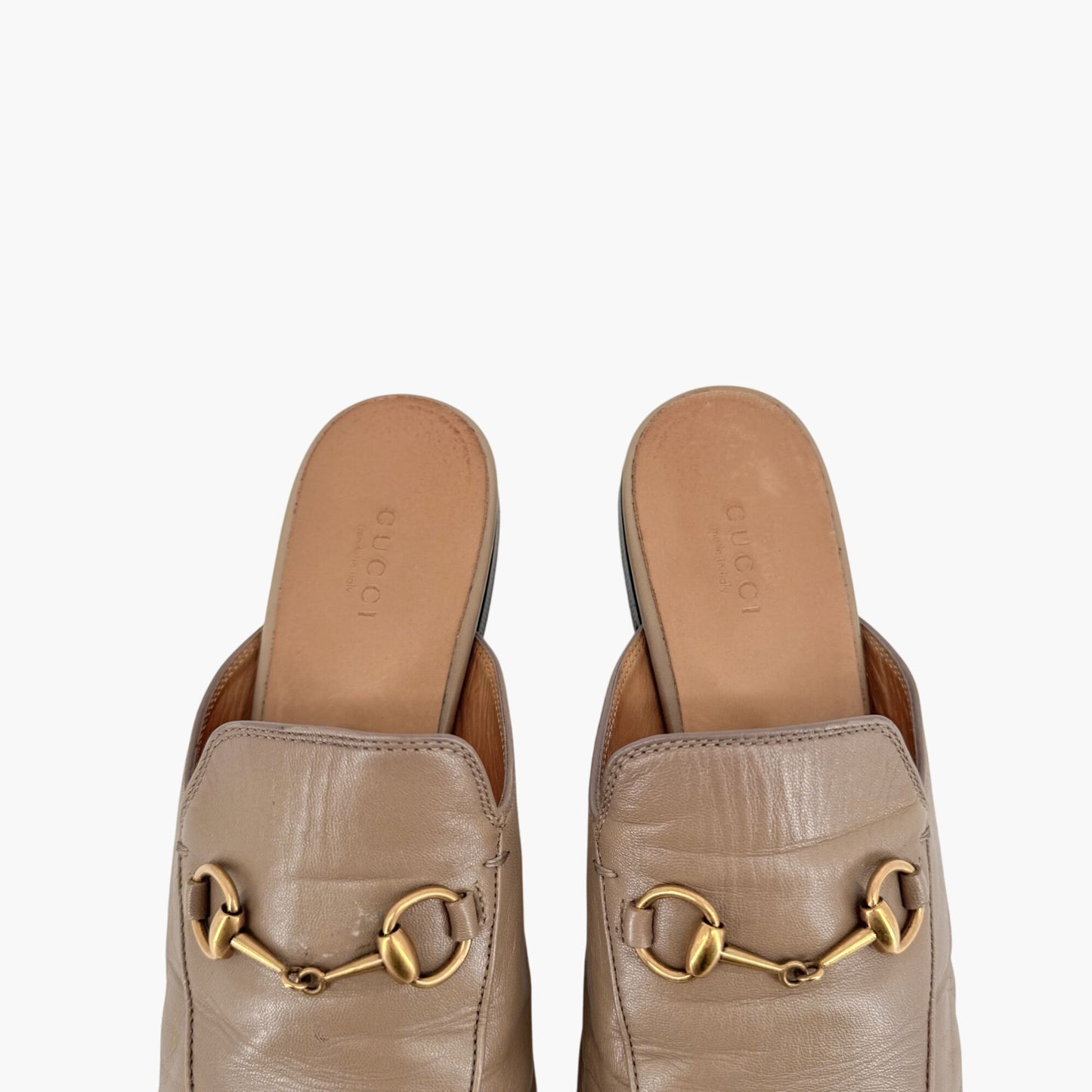 Gucci Princetown Horsebit Mules in Beige Leather – Size 38