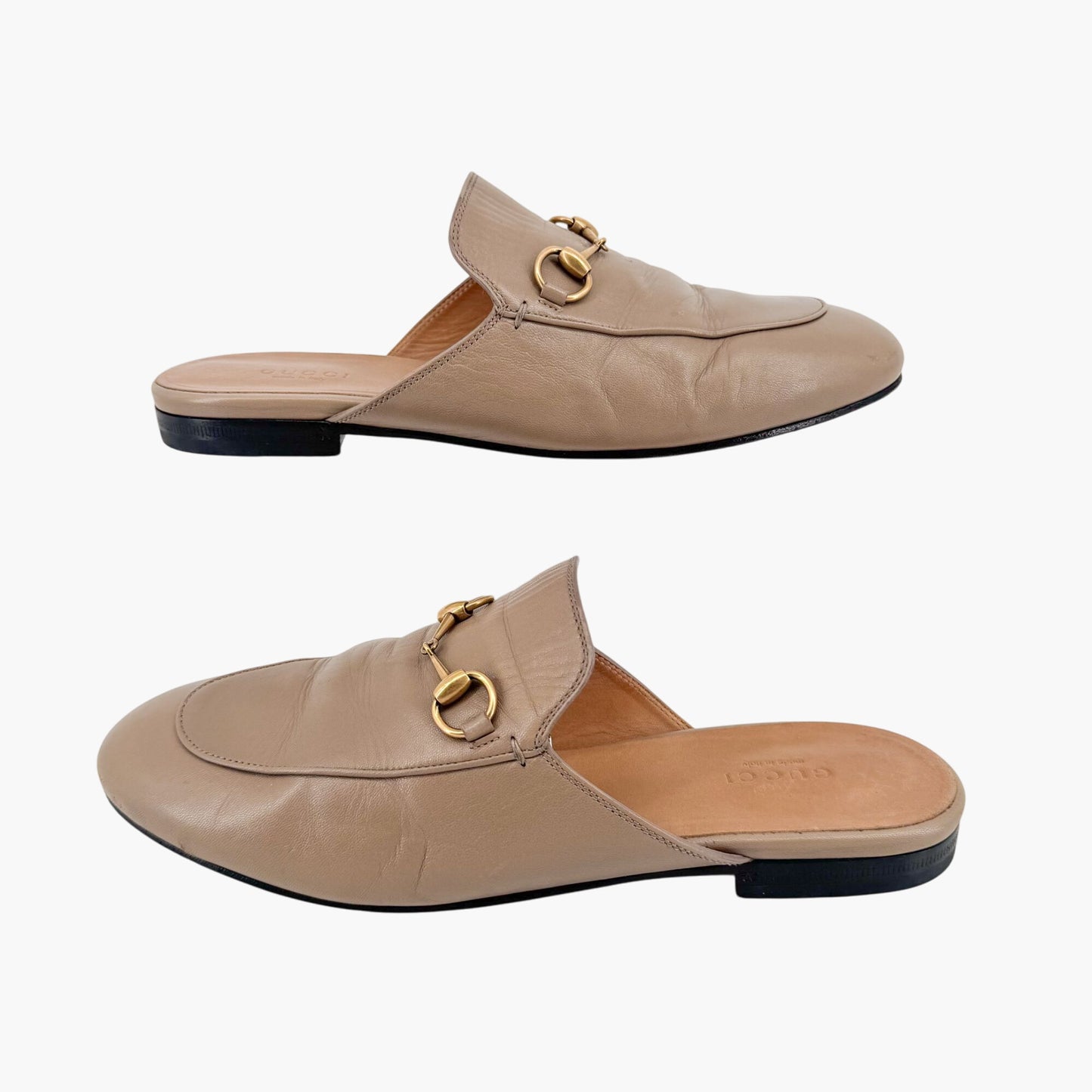 Gucci Princetown Horsebit Mules in Beige Leather – Size 38