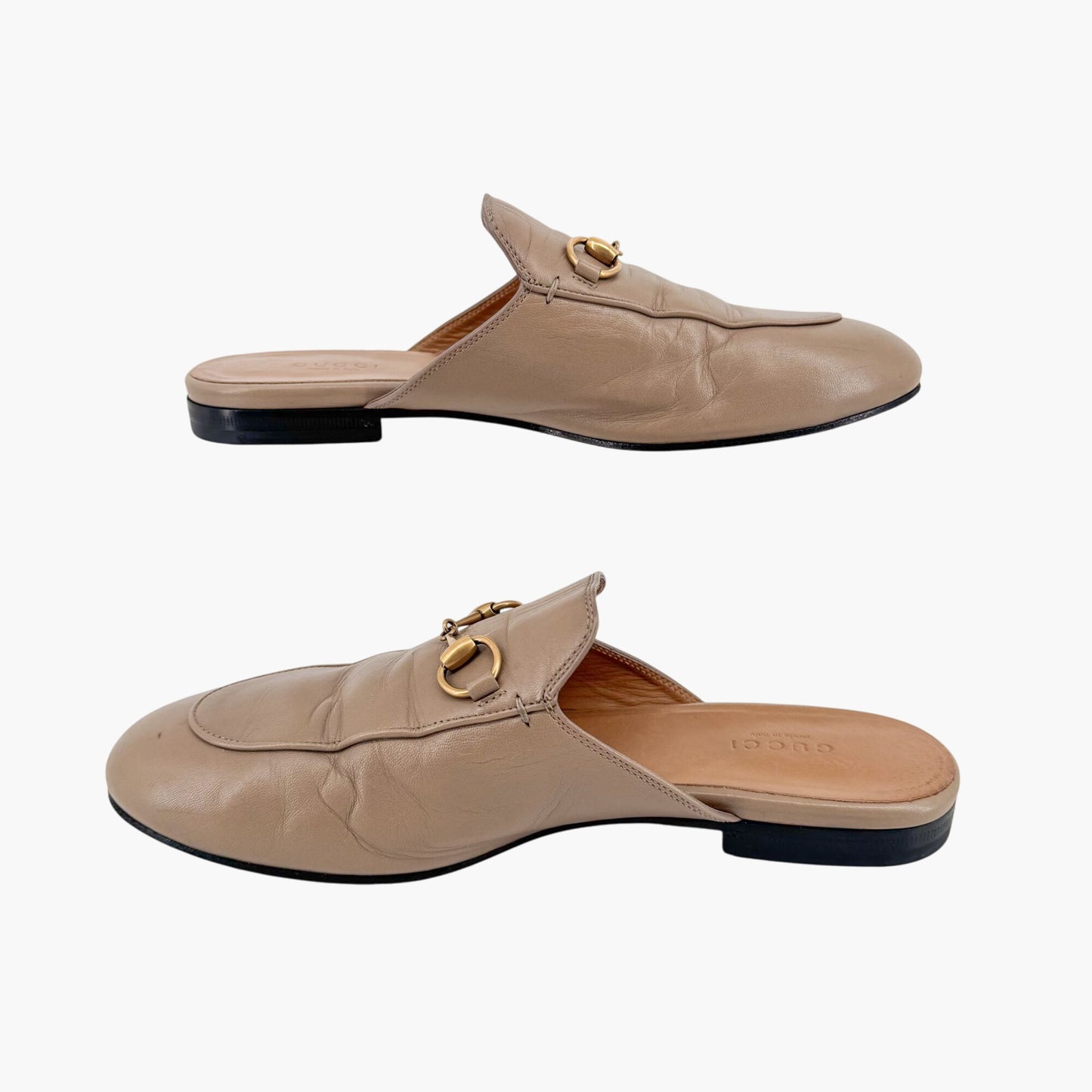 Gucci Princetown Horsebit Mules in Beige Leather – Size 38
