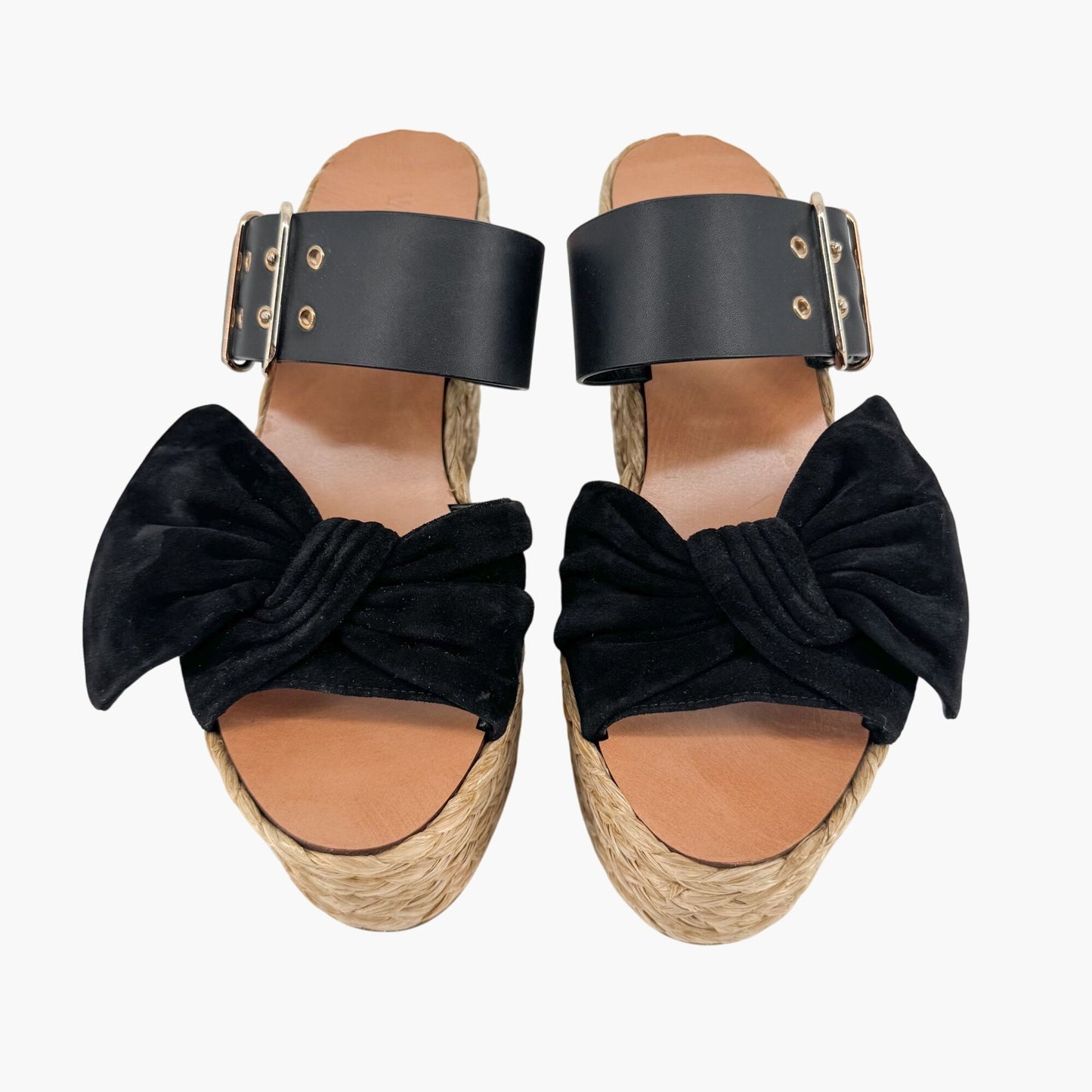 Valentino Garavani Black Suede Espadrille Wedge Sandals Size 38