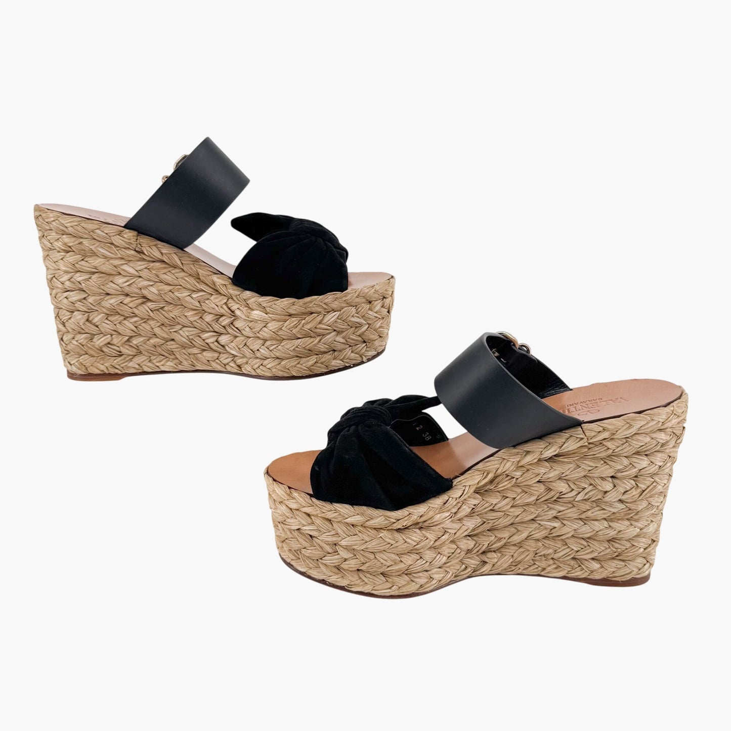 Valentino Garavani Black Suede Espadrille Wedge Sandals Size 38