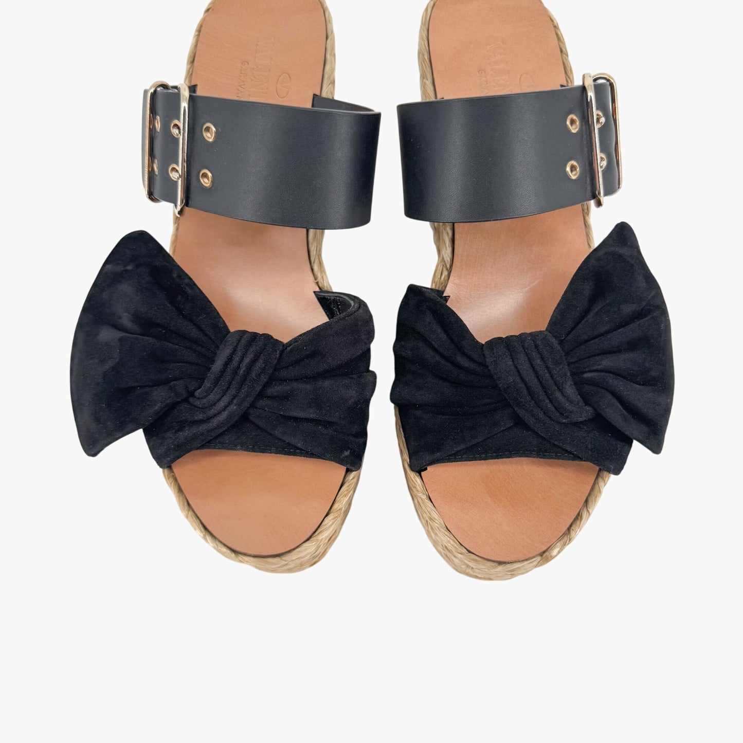 Valentino Garavani Black Suede Espadrille Wedge Sandals Size 38