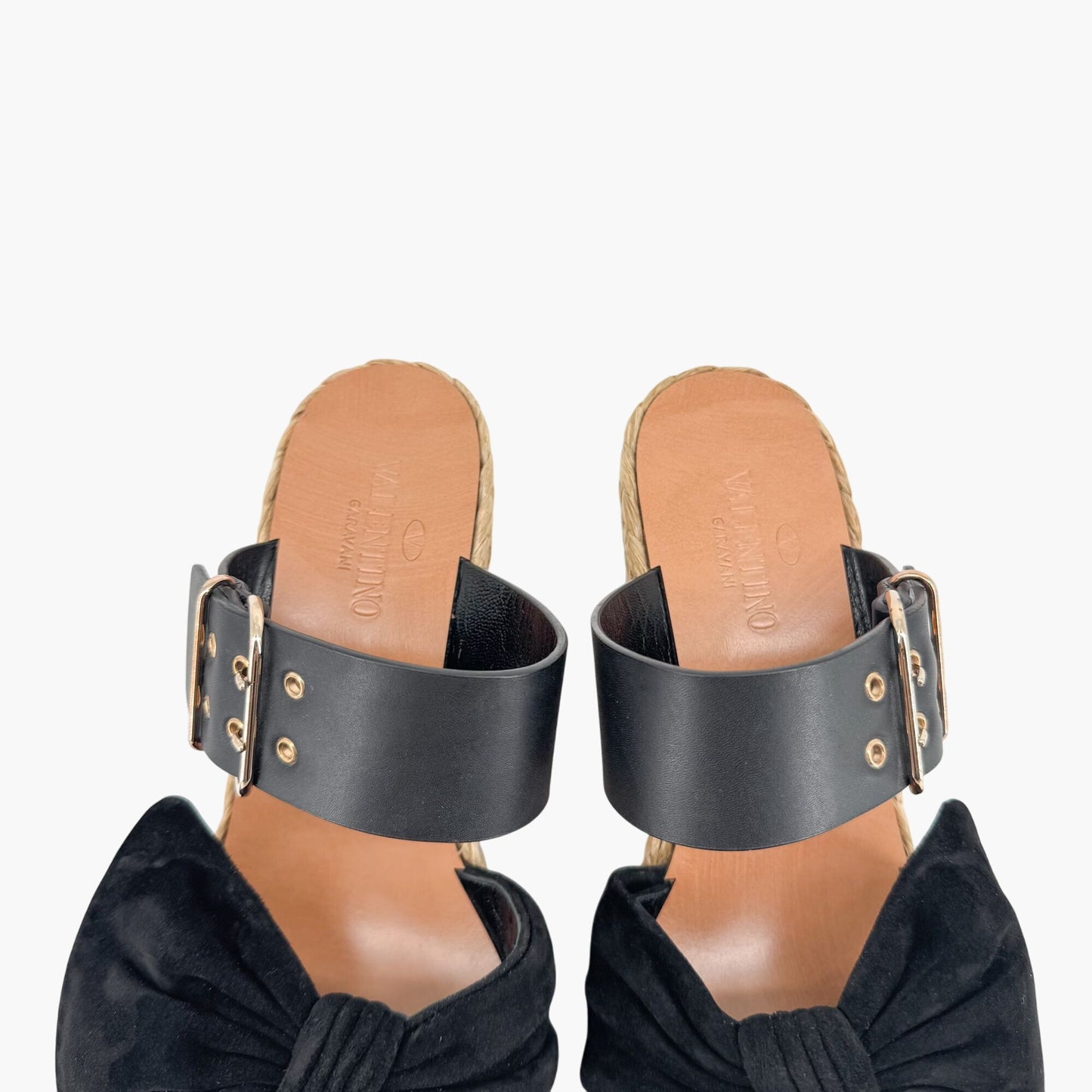 Valentino Garavani Black Suede Espadrille Wedge Sandals Size 38