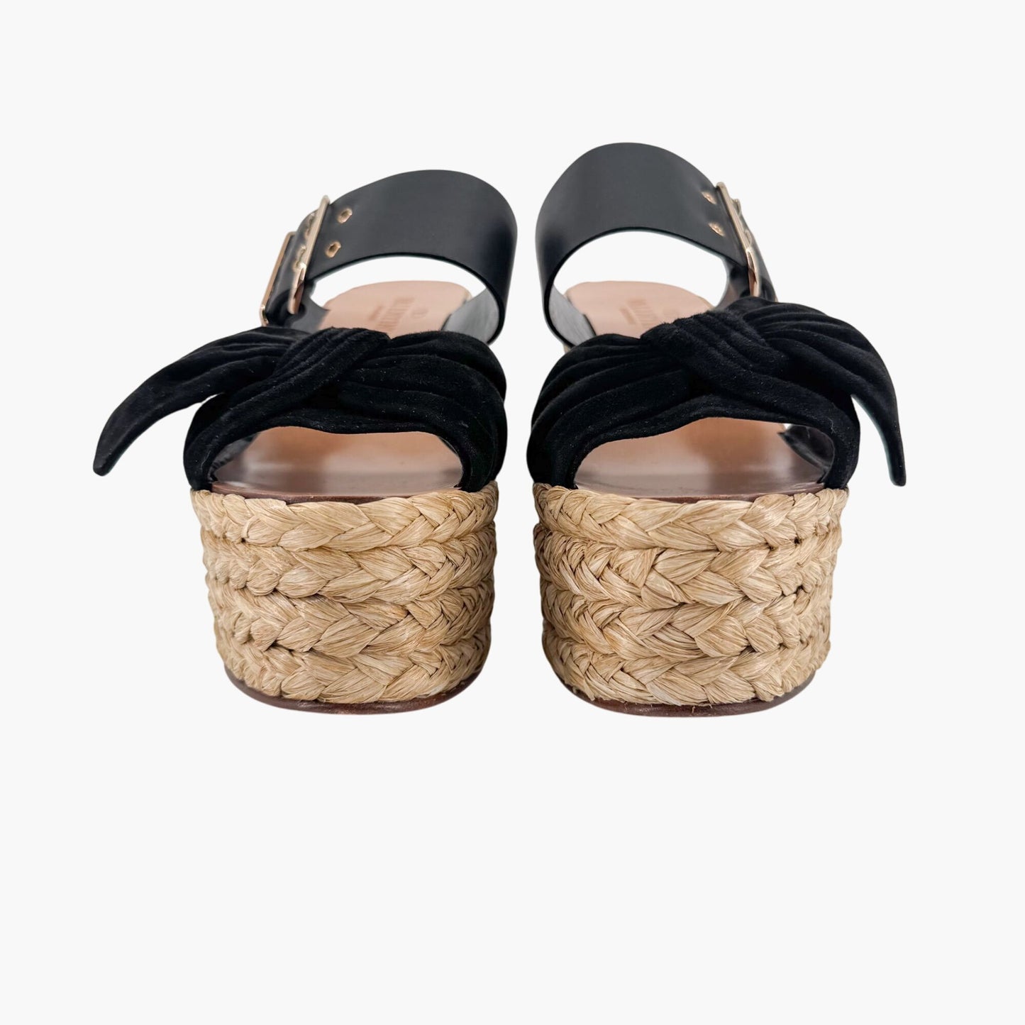 Valentino Garavani Black Suede Espadrille Wedge Sandals Size 38