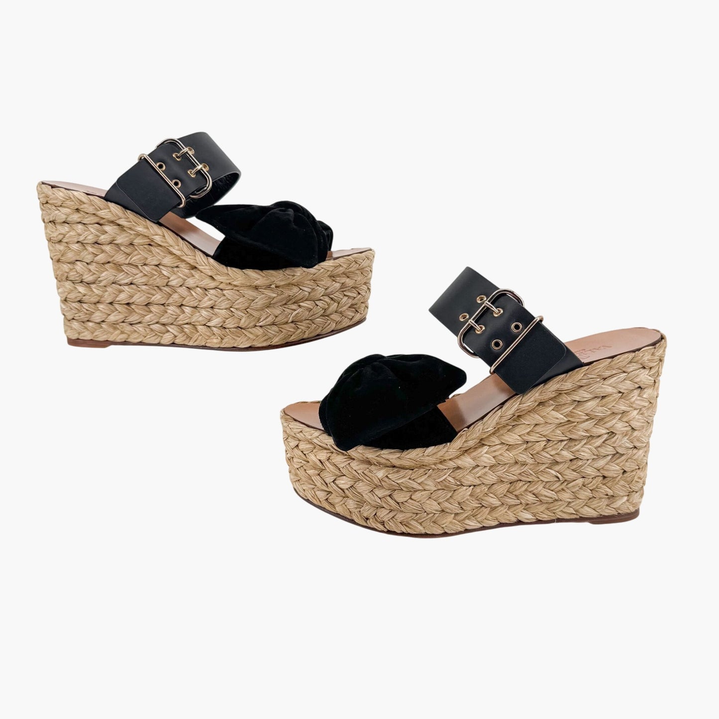 Valentino Garavani Black Suede Espadrille Wedge Sandals Size 38