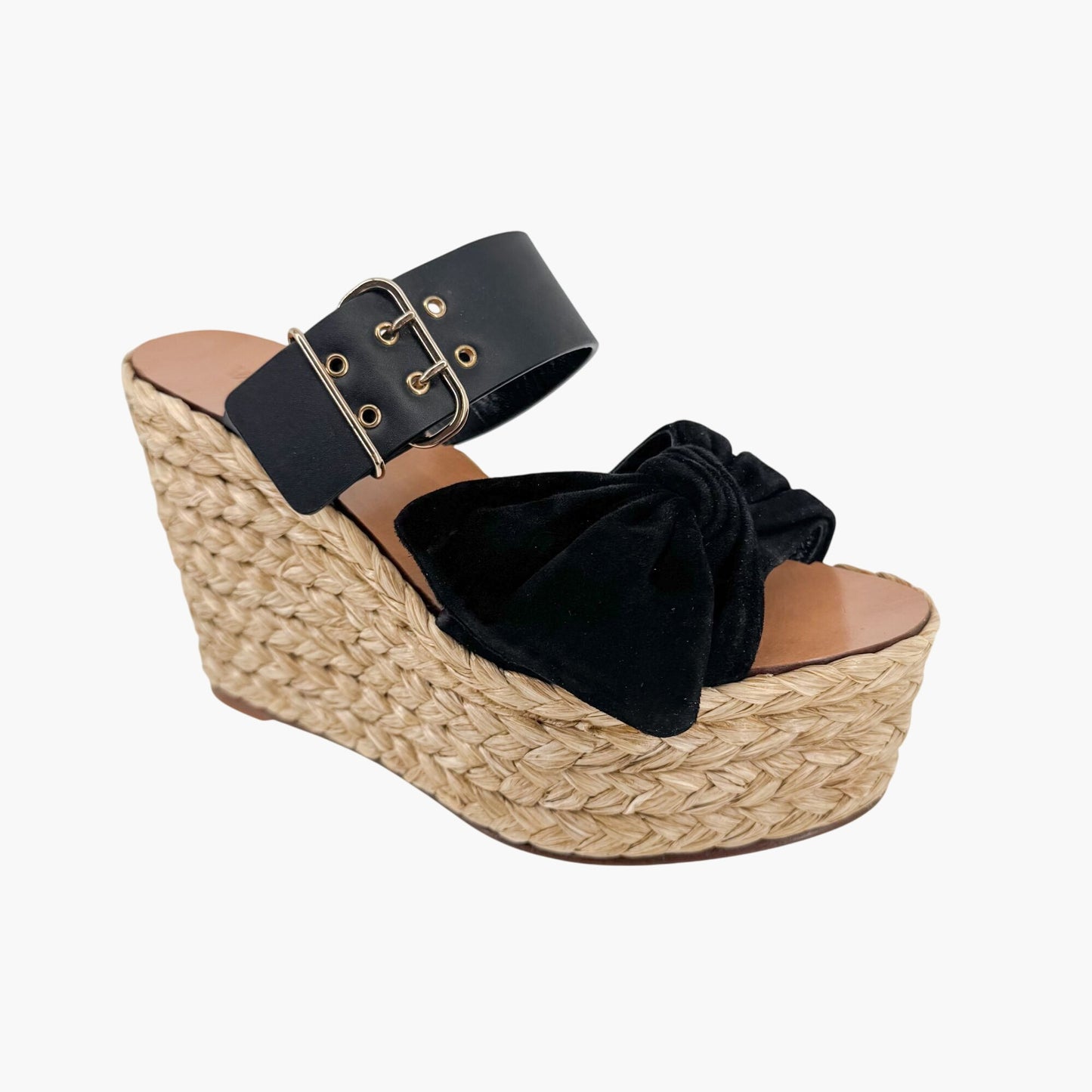 Valentino Garavani Black Suede Espadrille Wedge Sandals Size 38