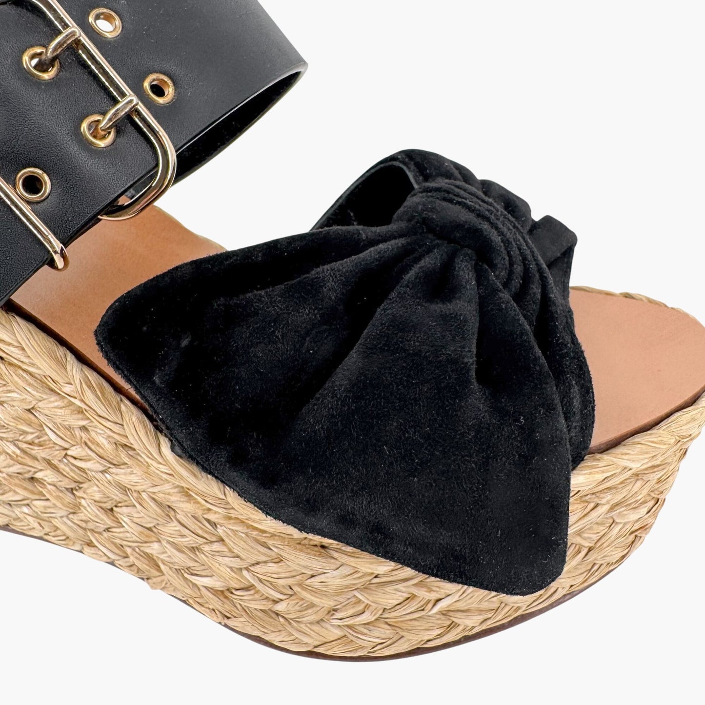 Valentino Garavani Black Suede Espadrille Wedge Sandals Size 38
