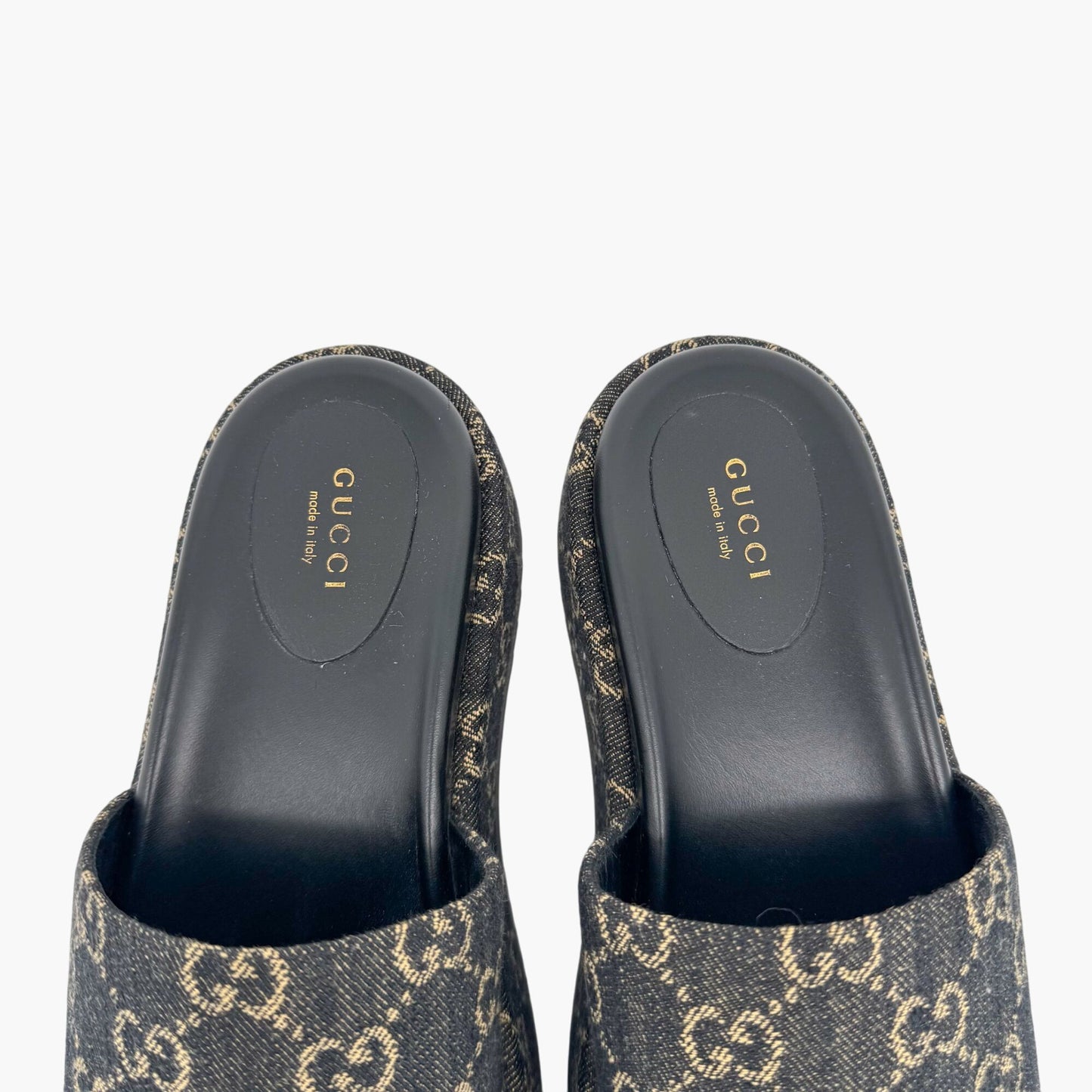 Gucci Angelina Platform Slide Sandals in Black GG Denim – Size 38