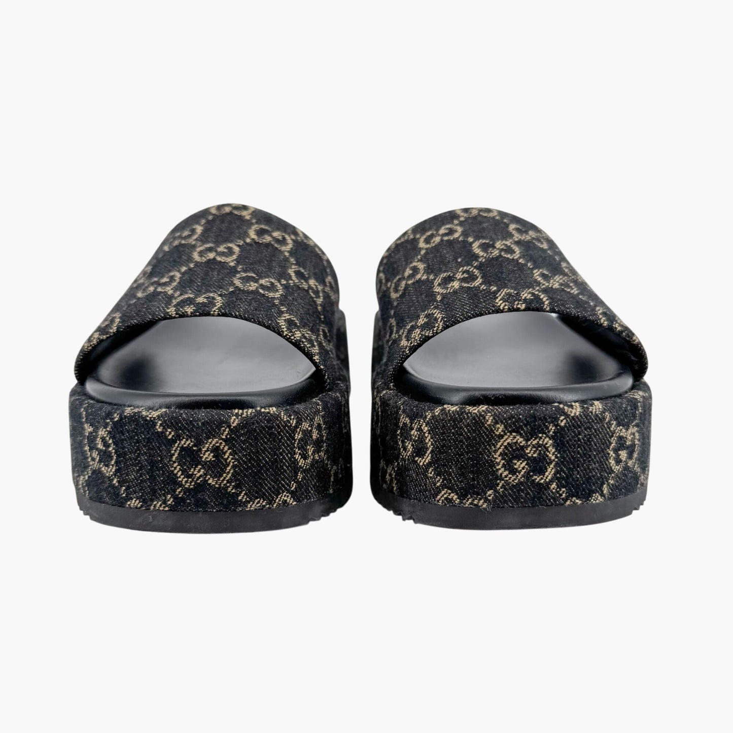 Gucci Angelina Platform Slide Sandals in Black GG Denim – Size 38