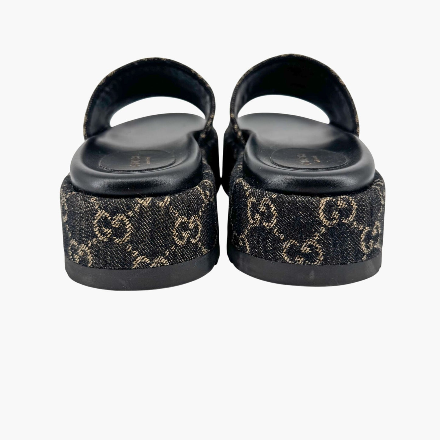 Gucci Angelina Platform Slide Sandals in Black GG Denim – Size 38