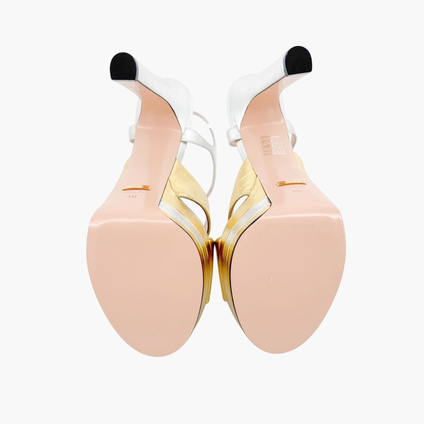 Gucci Angel Platform Sandals in Metallic Silver/Gold Leather Size 40